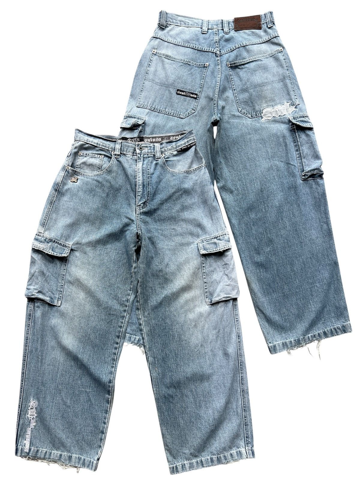 Japanese Brand Y2K Los Angeles Soul Distressed Wide Baggy Pants Size US 31 - 1 Thumbnail