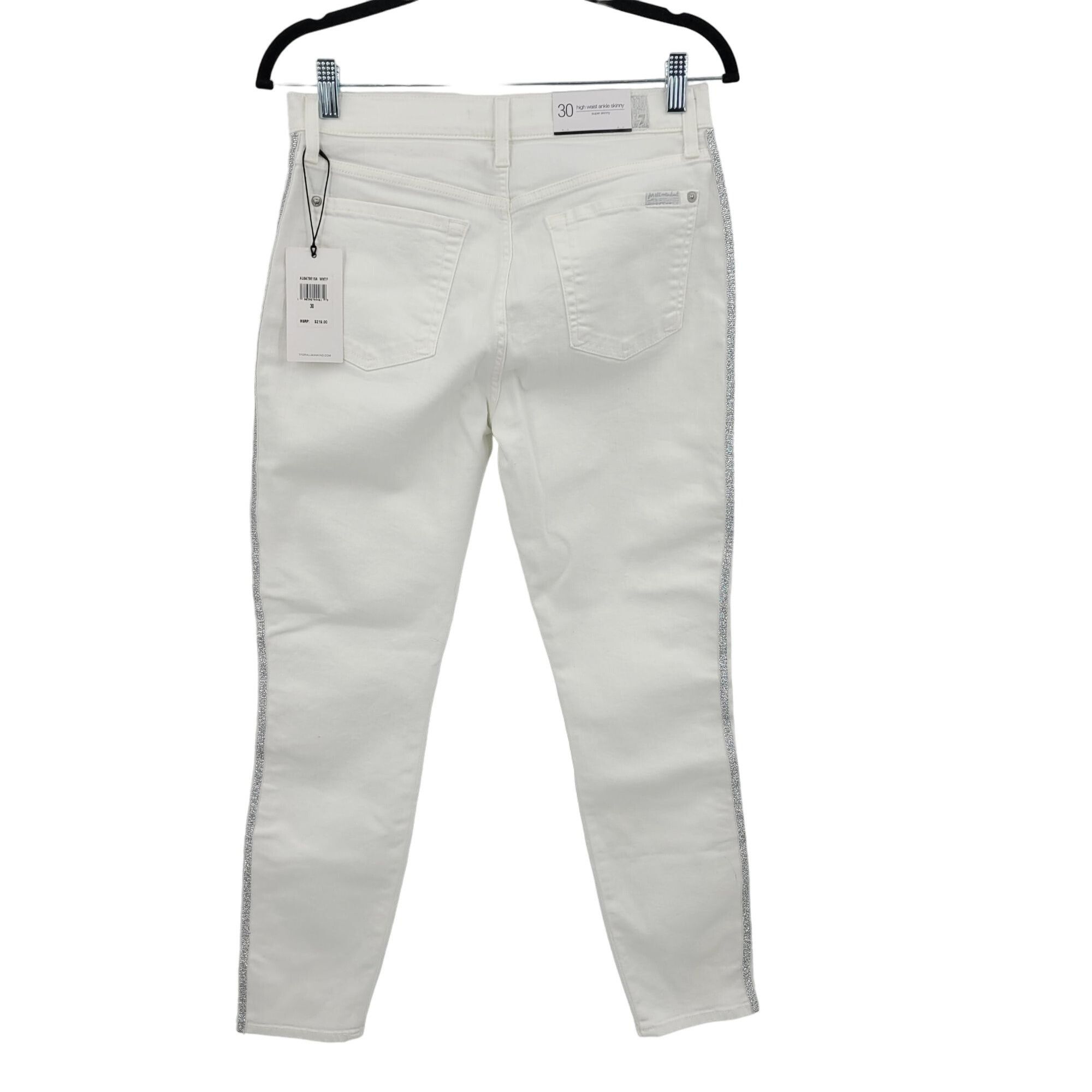 7 For All Mankind 7 For All Man Kind High-Rise White Skinny Jeans 30 Silver Si Size 30" / US 8 / IT 44 - 5 Thumbnail