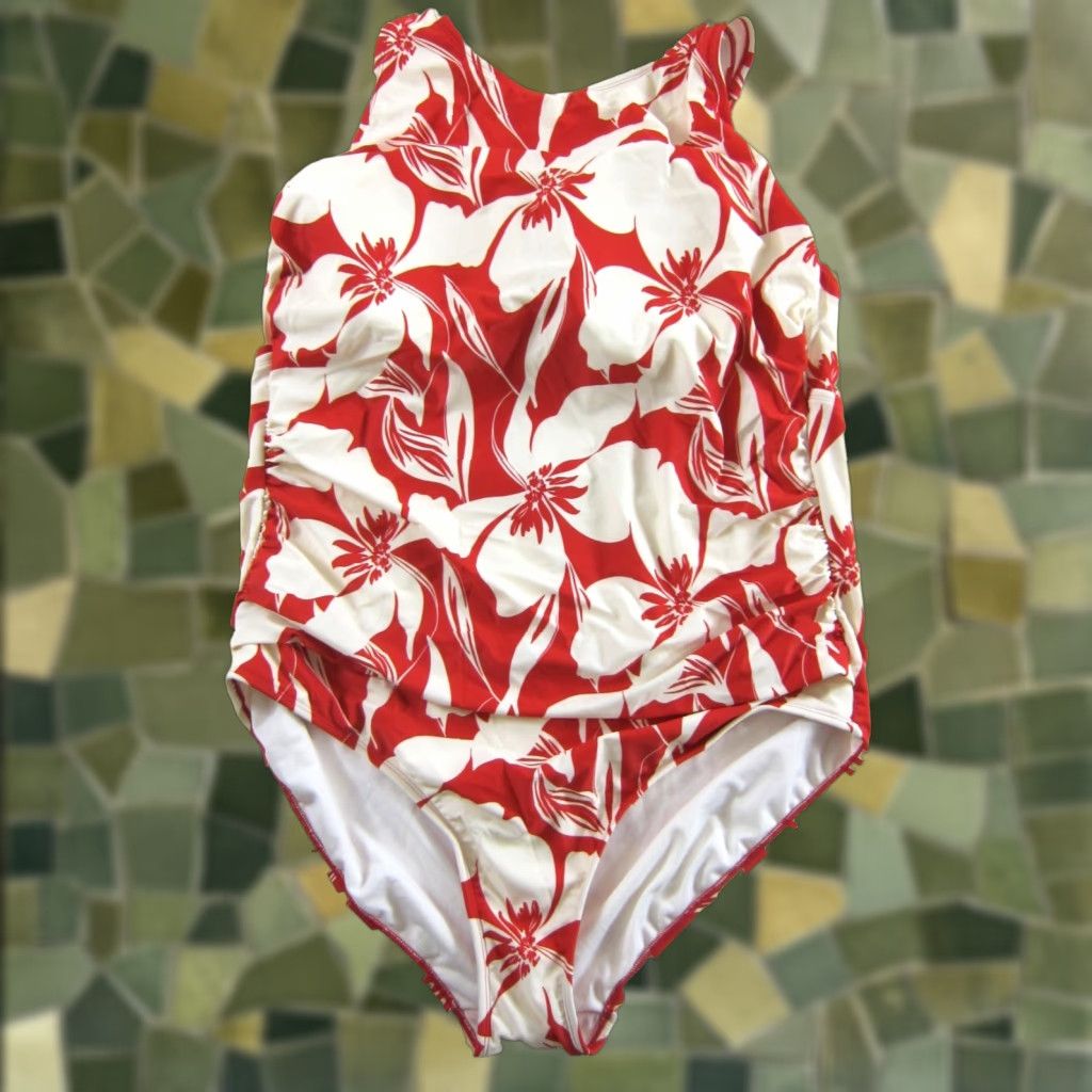 Vintage Shade & Shore NWT Red White Floral One Piece Swimsuit 24 Size ONE SIZE - 1 Thumbnail