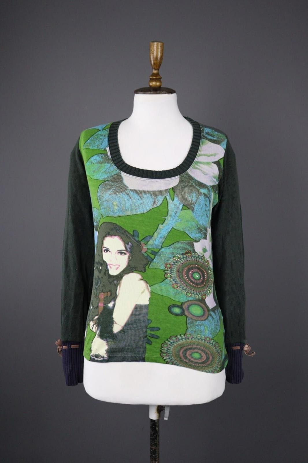 Desigual Desigual Multi Graphic Print Scoop Beaded Pullover Shirt Top Size M / US 6-8 / IT 42-44 - 2 Thumbnail