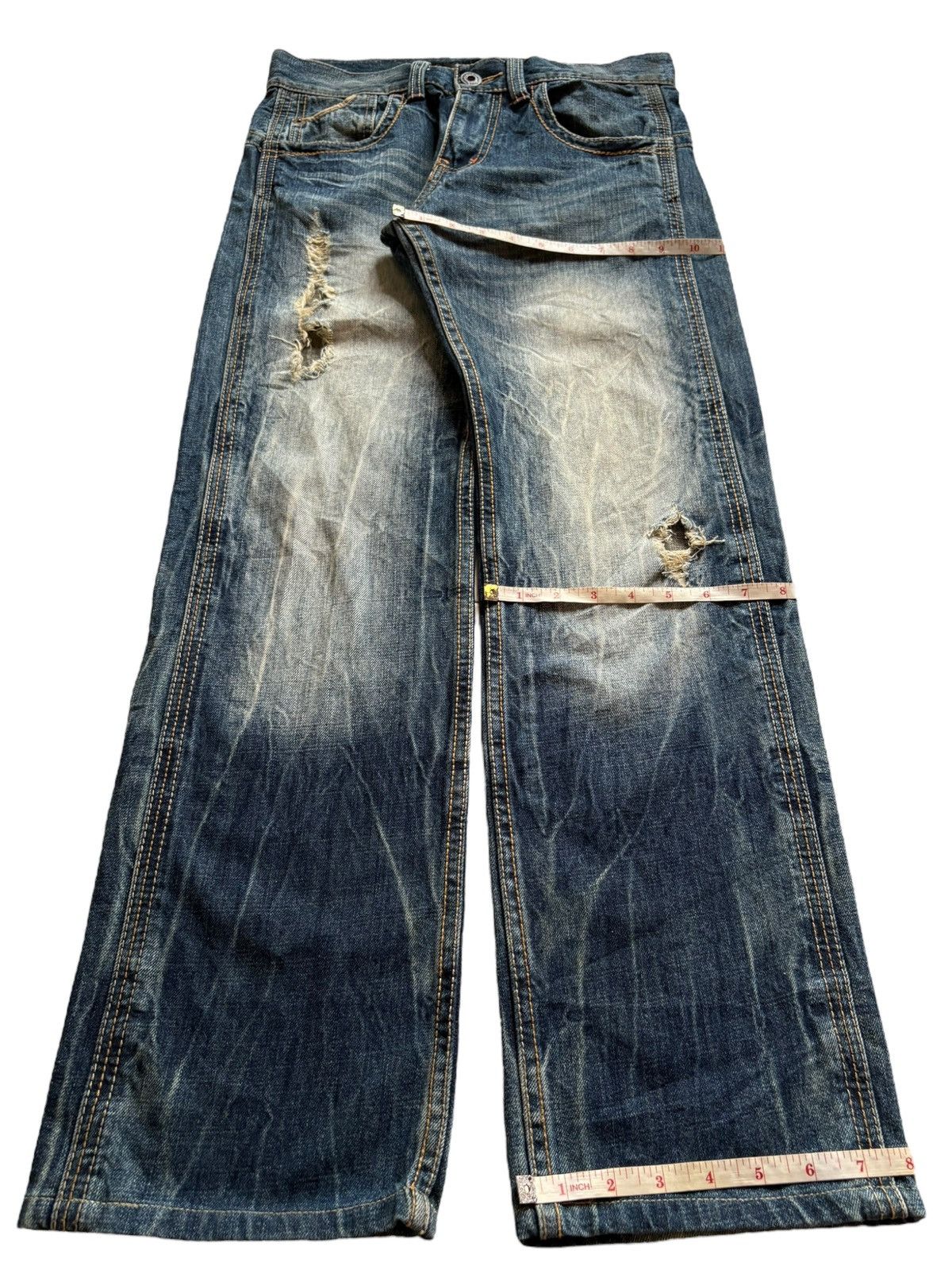 Japanese Brand Vintage Japanese Brand Mud Wash Buckle Back Rip Loose Jeans Size US 30 / EU 46 - 15 Thumbnail