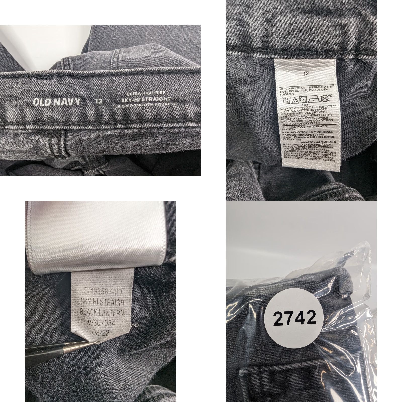 Old Navy Old Navy Jeans Women's 12 Black Lantern Ski Hi Straight Extra High Rise Raw Hem Denim Cotton Spandex 5-Pocket Design Button Zipper Regular Size 34" / US 12 / IT 48 - 9 Thumbnail