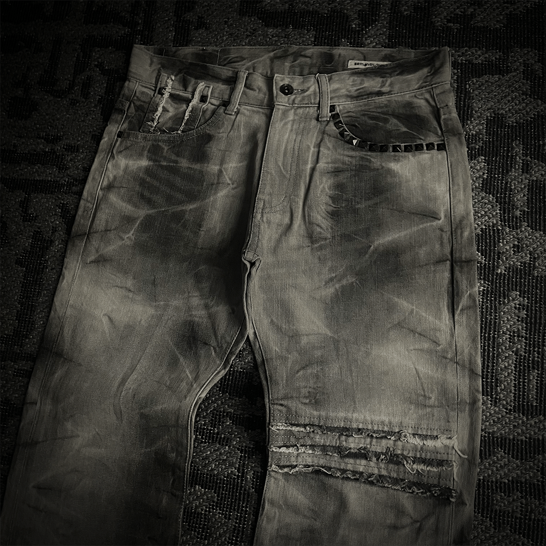 Japanese Brand Semantic Design Tie dye Studded Distressed Flared Denim Size US 31 - 2 Thumbnail