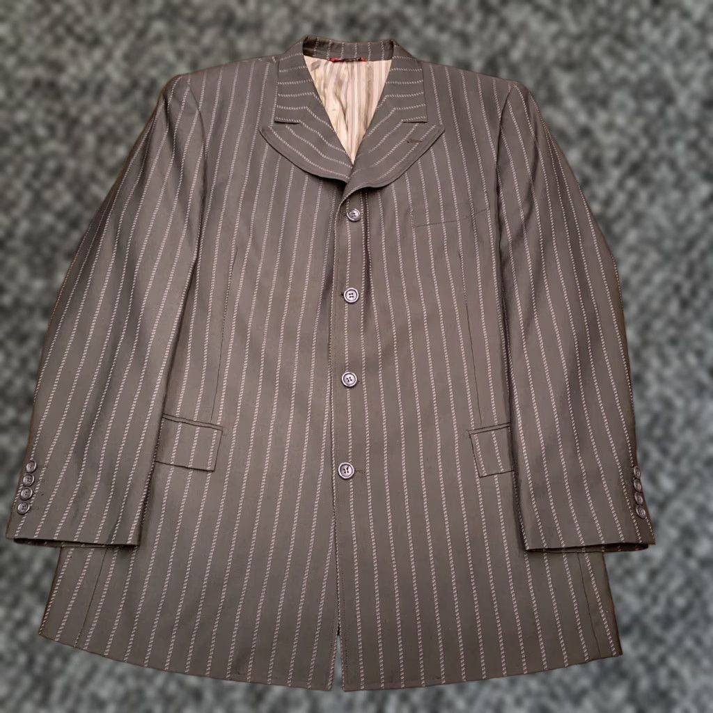 Vintage Caravelli Suit 42R 2 Piece Green Striped Polyester Viscose Formal Wedding Men Regular 2 Piece Vintage No Size 42R - 1 Thumbnail