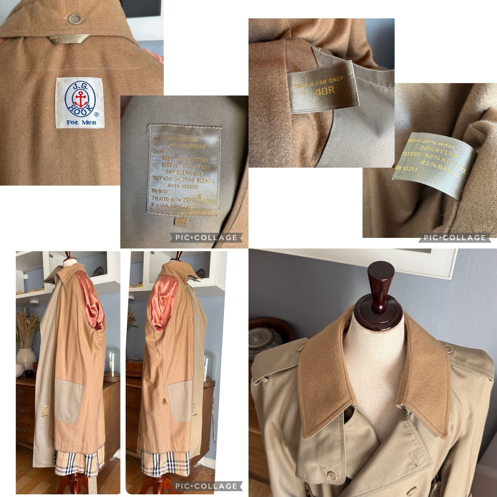Vintage VINTAGE J.H. HOOK Trench Coat Khaki Nova Check & Wool Liner Collar Throat Latch Coat 40 Regular Mens Size US XXS / EU 40 - 8 Thumbnail