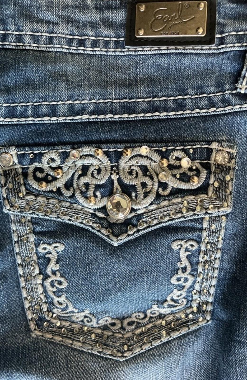 American Eagle Outfitters EARL Blue STRETCH DENIM Embellished Pockets Boot Cut Sz 12 Size 34" / US 12 / IT 48 - 5 Thumbnail