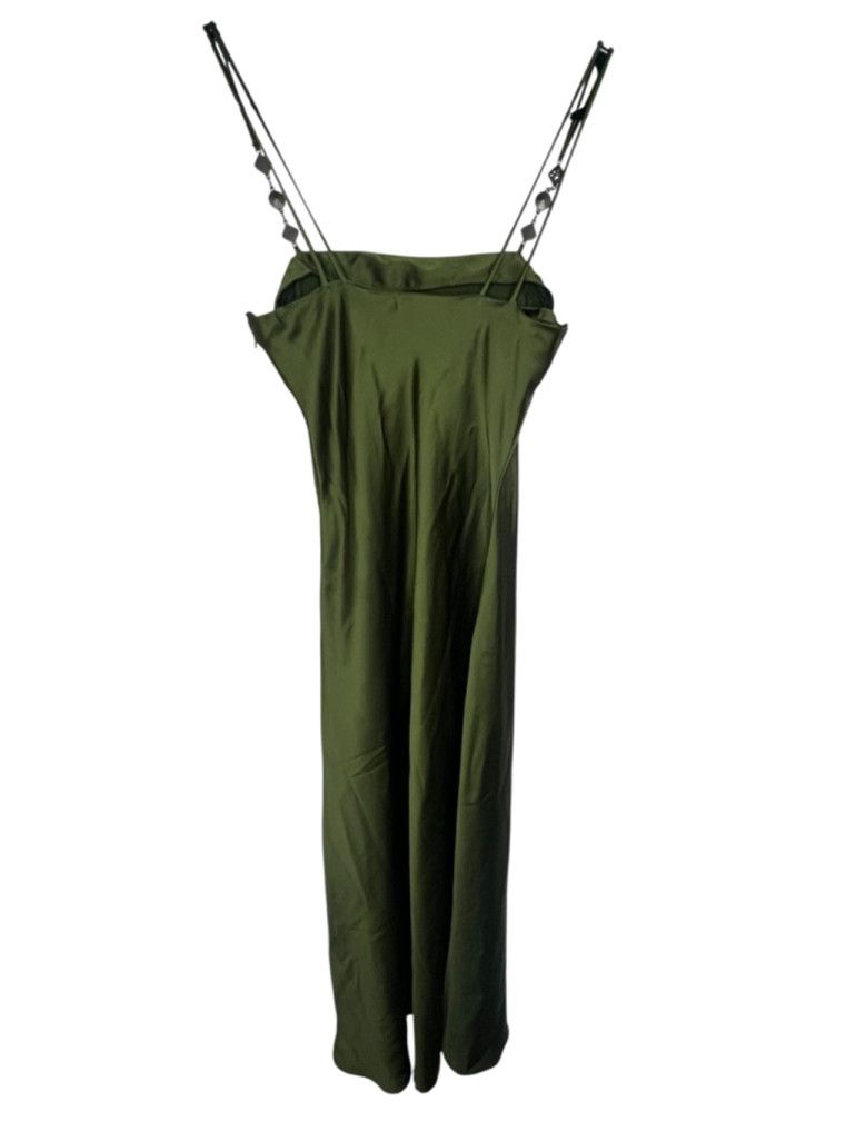 Zara ZARA Green Satin Long Dress With Rhinestone Spaghetti Straps Size XS / US 0-2 / IT 36-38 - 5 Thumbnail