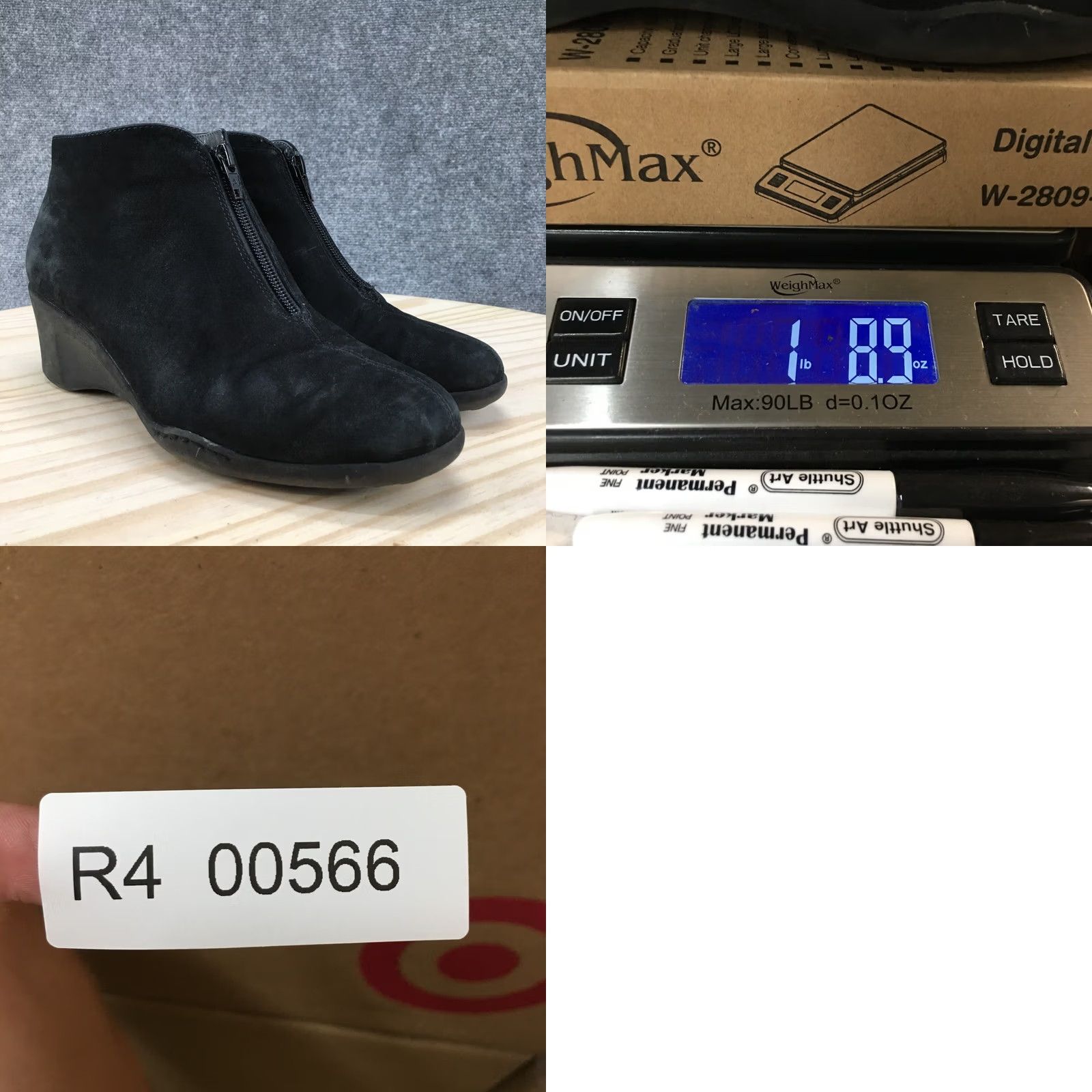 Vintage Aerosoles Torista Boots Womens 8 M Front Zip Wedge Ankle Bootie Black Suede Size US 8 / IT 38 - 11 Thumbnail