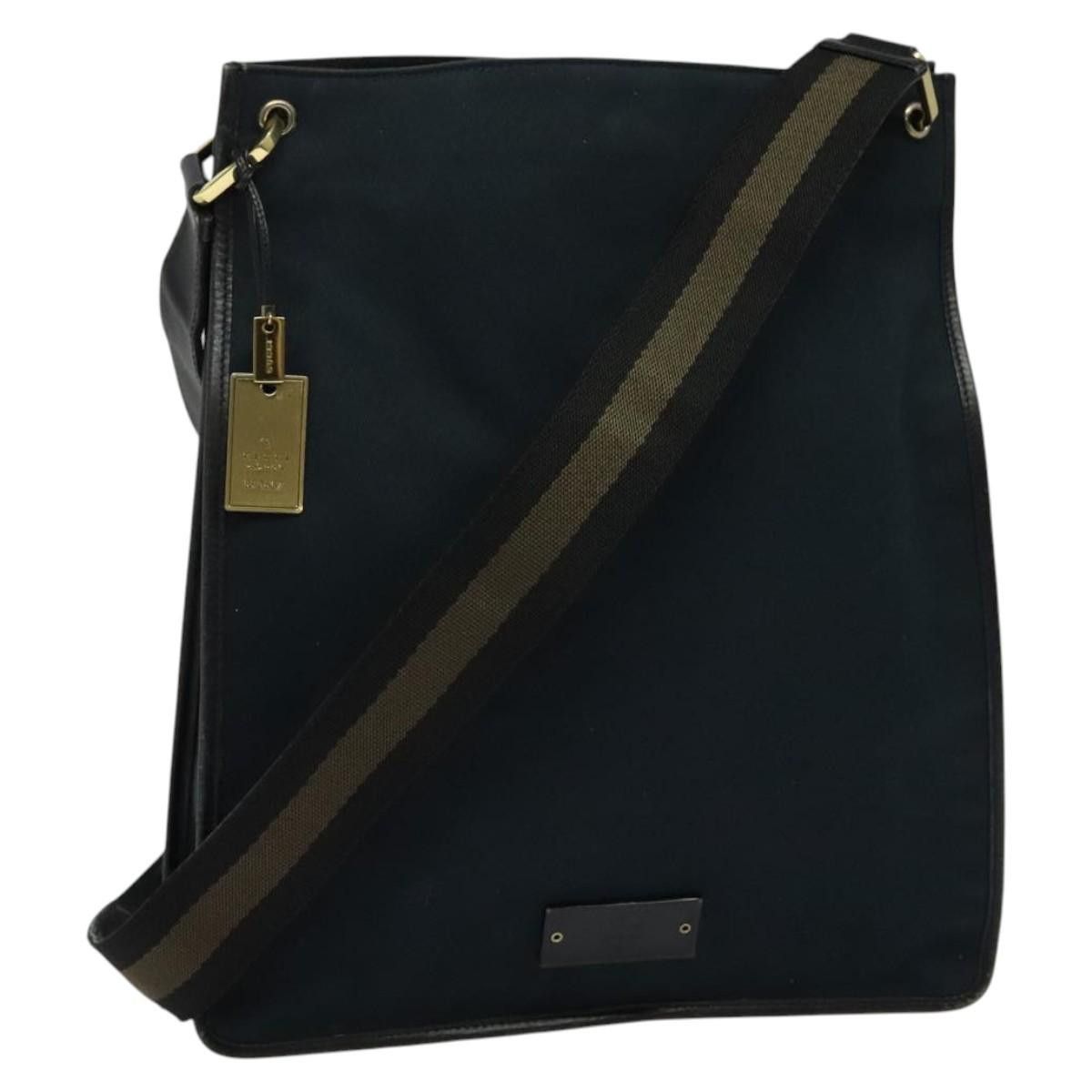 GUCCI Shoulder Bag Canvas Navy Gold