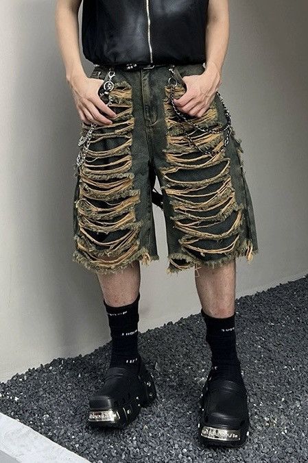 Avant garde grunge distressed loose baggy bermuda shorts