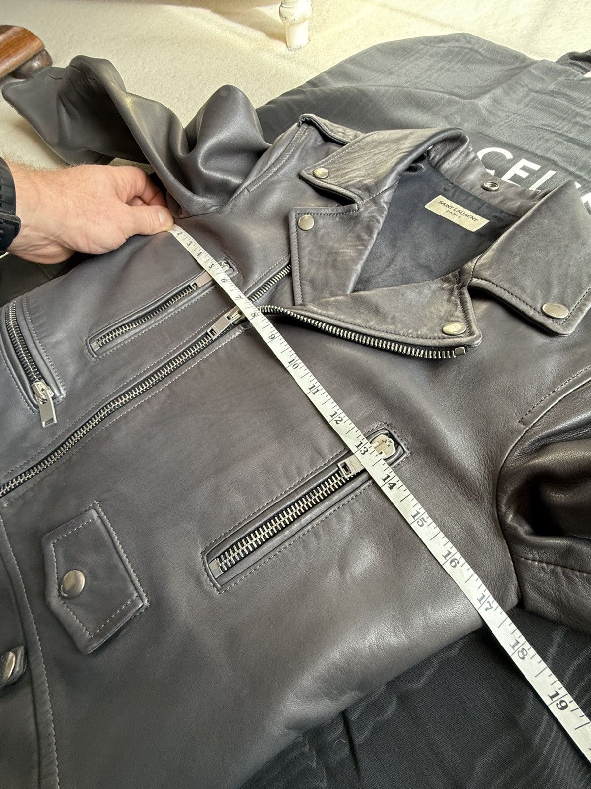 Saint Laurent Paris SS15 Saint Laurent L01 gray biker leather jacket Hedi FR38 Size S / US 4 / IT 40 - 2 Thumbnail