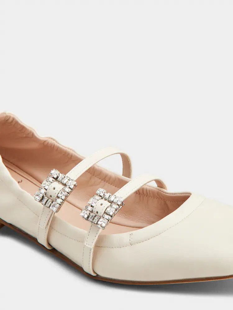 Roger Vivier o1s22i1n0824 Nappa Ballet Strass Buck Flats in White Size US 8 / IT 38 - 3 Thumbnail