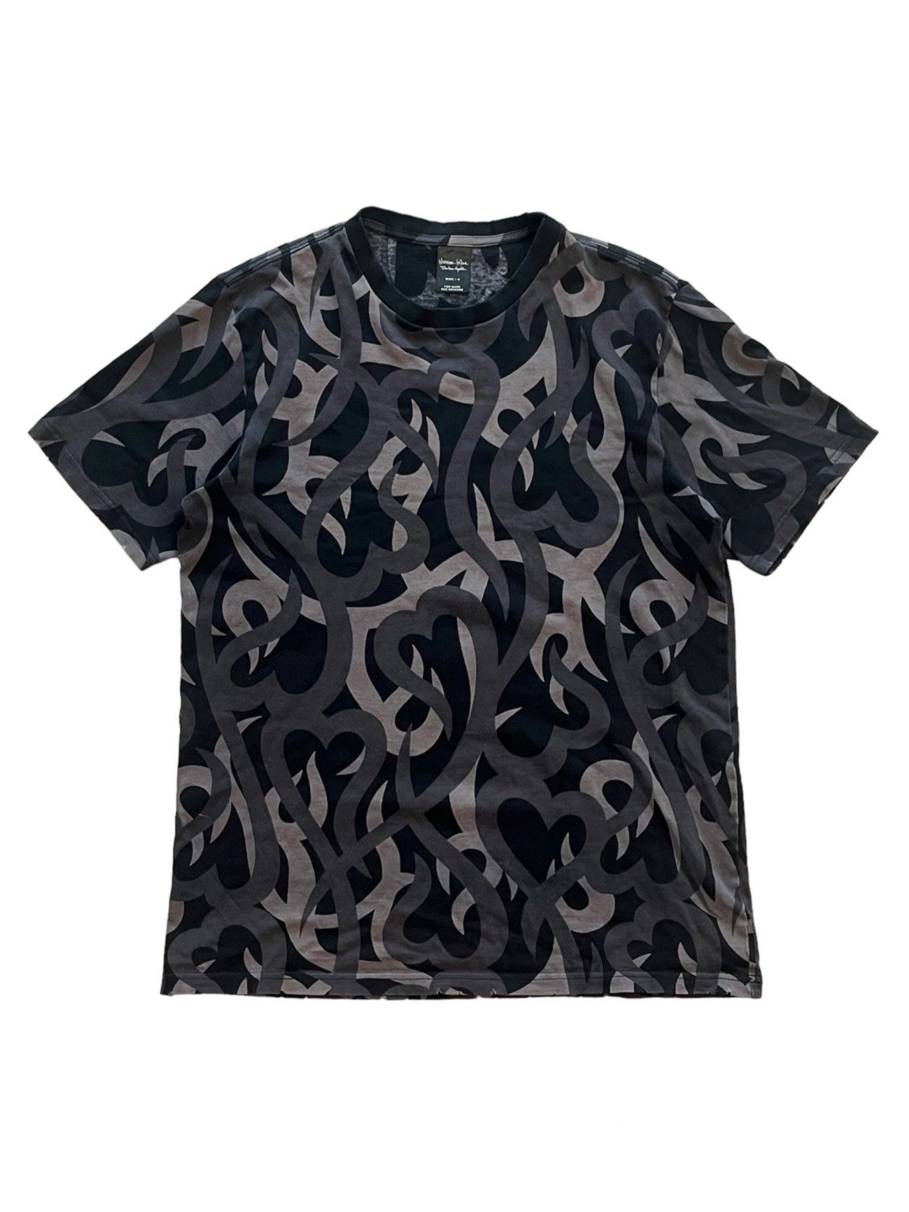 Pre-owned Number N Ine Aw04 Give Peace A Chance Tribal Heart Camo Tee In Black