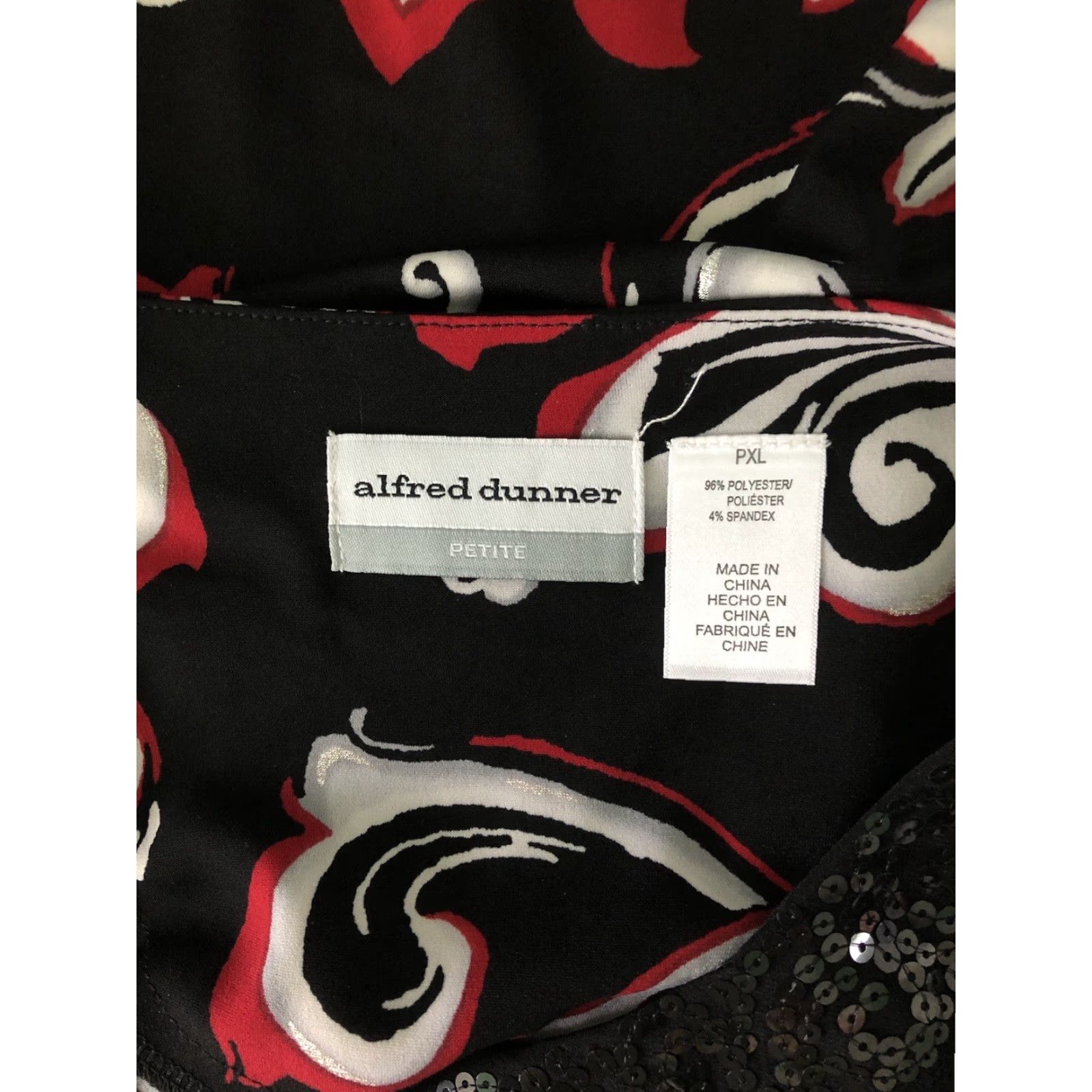 Vintage Alfred Dunner Tunic Top PXL Blk/red Mod Geo Sequin V-Neck 3/4 Sleeve Women Size XL / US 12-14 / IT 48-50 - 4 Thumbnail