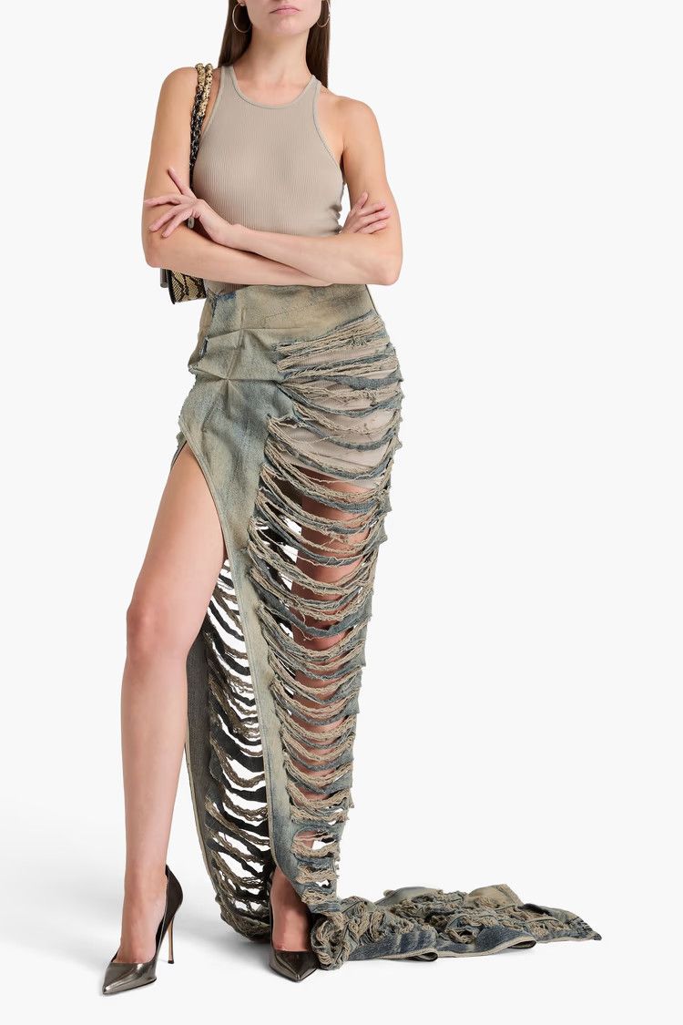 Rick Owens o1y0126 Denim Maxi Skirt in Blue Size 28" / US 6 / IT 42 - 2 Thumbnail