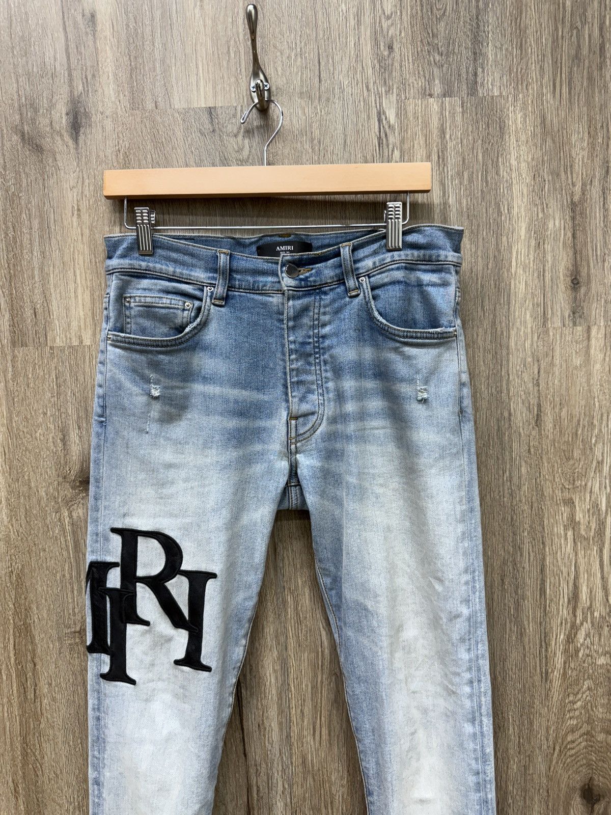 Amiri Amiri Staggered Leather Logo Denim Jeans Size US 30 / EU 46 - 2 Thumbnail
