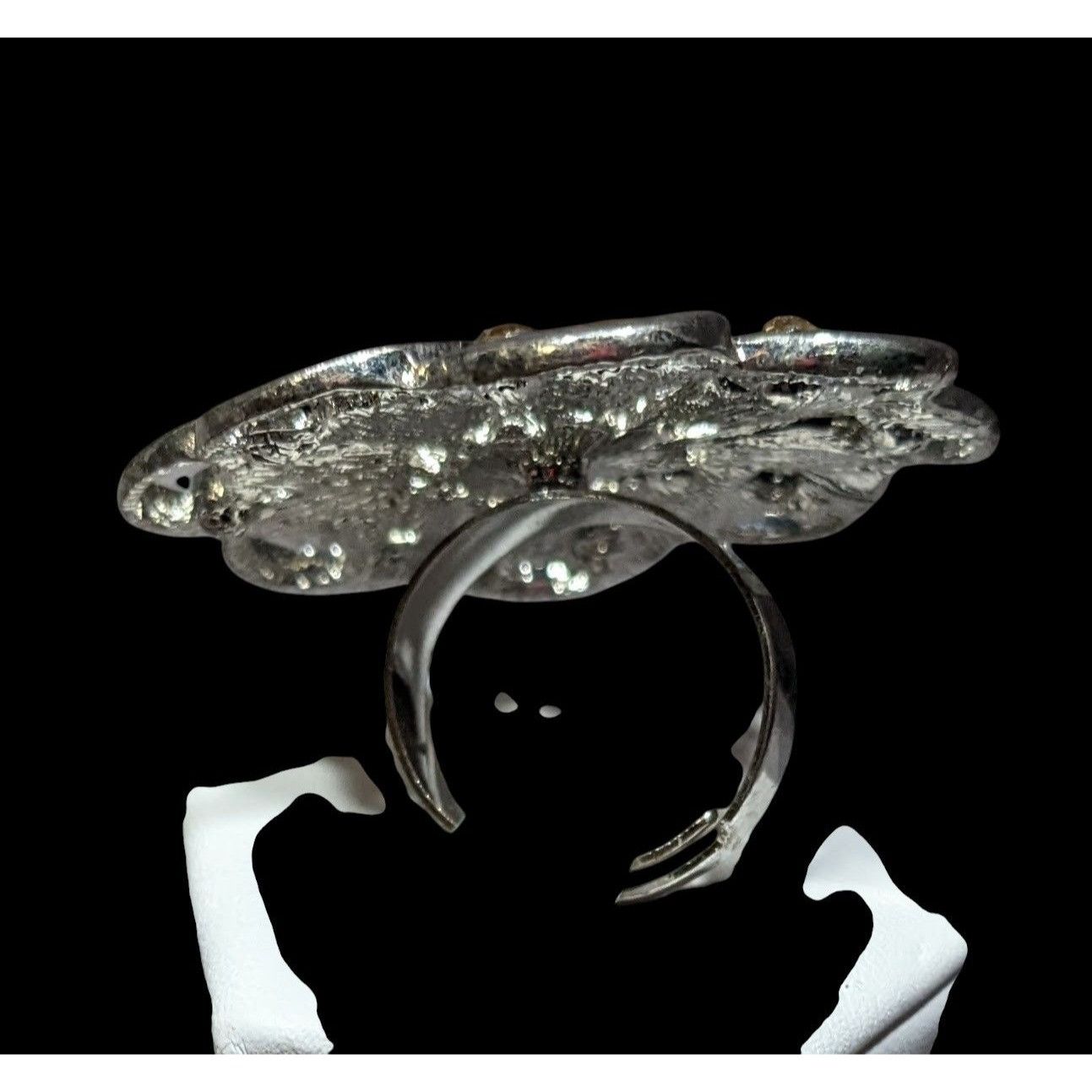 Other Fairycore Glam Brown And Silver Tone Rhinestone Flower Ring Size ONE SIZE - 3 Thumbnail
