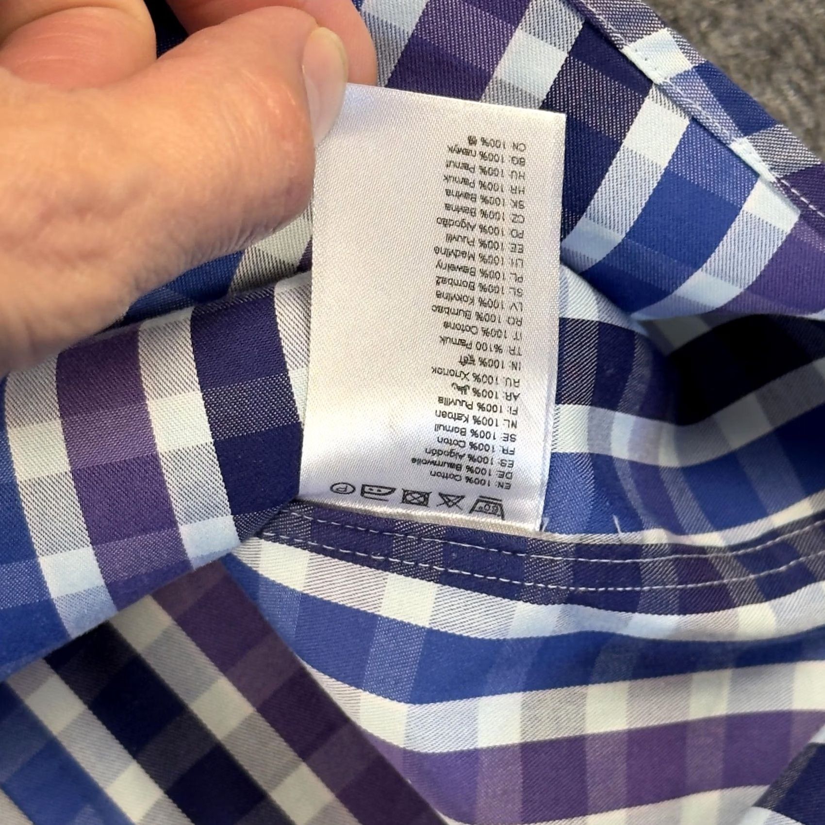 Eton Eton Dress Shirt Mens 39 15.5 Blue Gingham Slim Fit Long Sleeve Cotton Size 40R - 4 Thumbnail