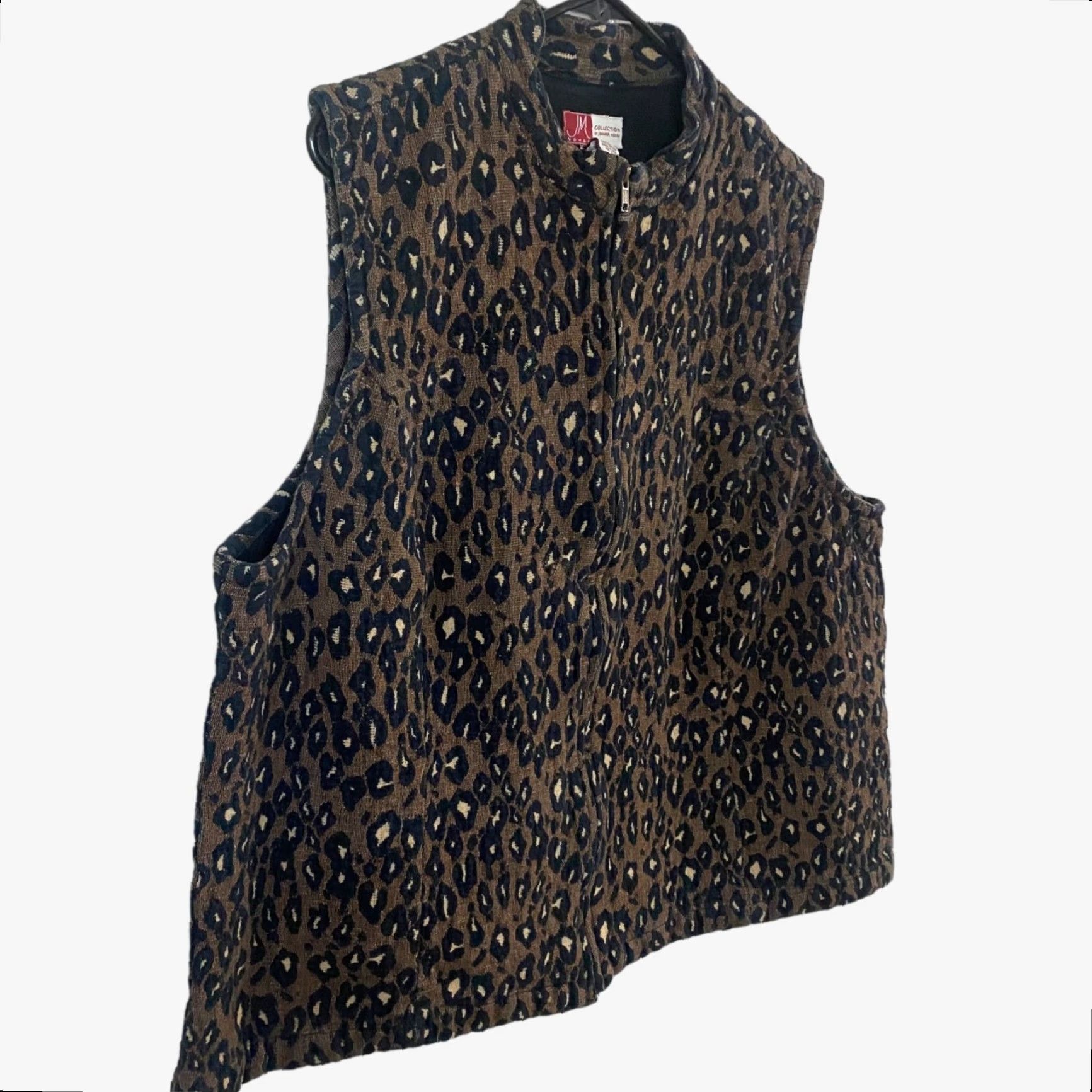 Vintage VINTAGE Jennifer Moore Vest Full Zip Womens Plus 20W Brown Cheetah Textured Leopard Print 100% Cotton Size 3XL / US 20-22 - 3 Thumbnail