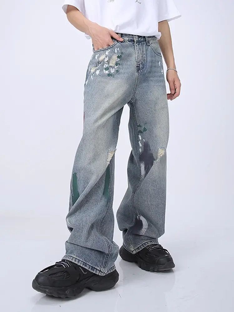 Japanese Brand Retro loose wide leg ripped jeans Size US 34 / EU 50 - 3 Thumbnail