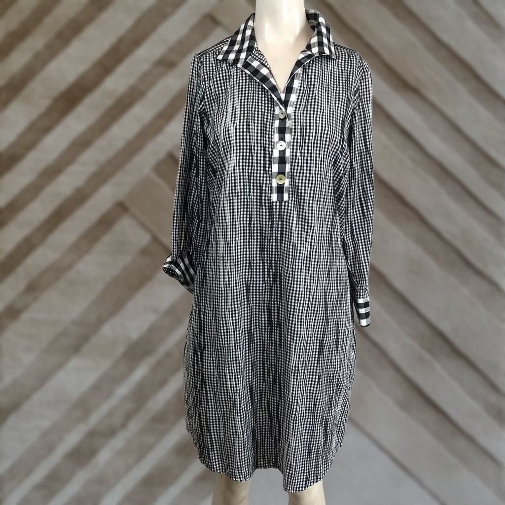 Vintage Foxcroft Shirt Dress Sz 6 Black White Gingham Button Front Collared Long Sleeve Size M / US 6-8 / IT 42-44 - 1 Thumbnail