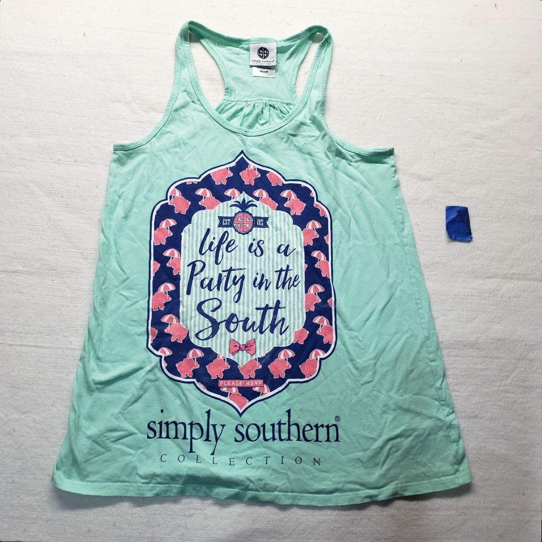 Vintage Simply Southern Shirt Tank Women M Blue "Life is a Party in the South" Graphic Size M / US 6-8 / IT 42-44 - 2 Thumbnail