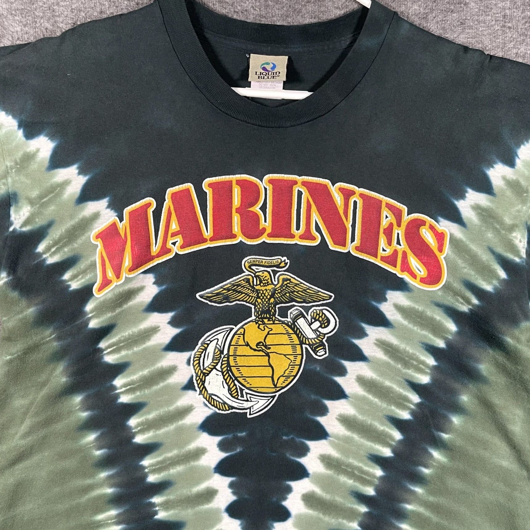 Liquid Blue Vintage Marines Shirt Mens Large Green Liquid Blue Tie Dye USMC Graphic USA Tee Size US L / EU 52-54 / 3 - 2 Thumbnail