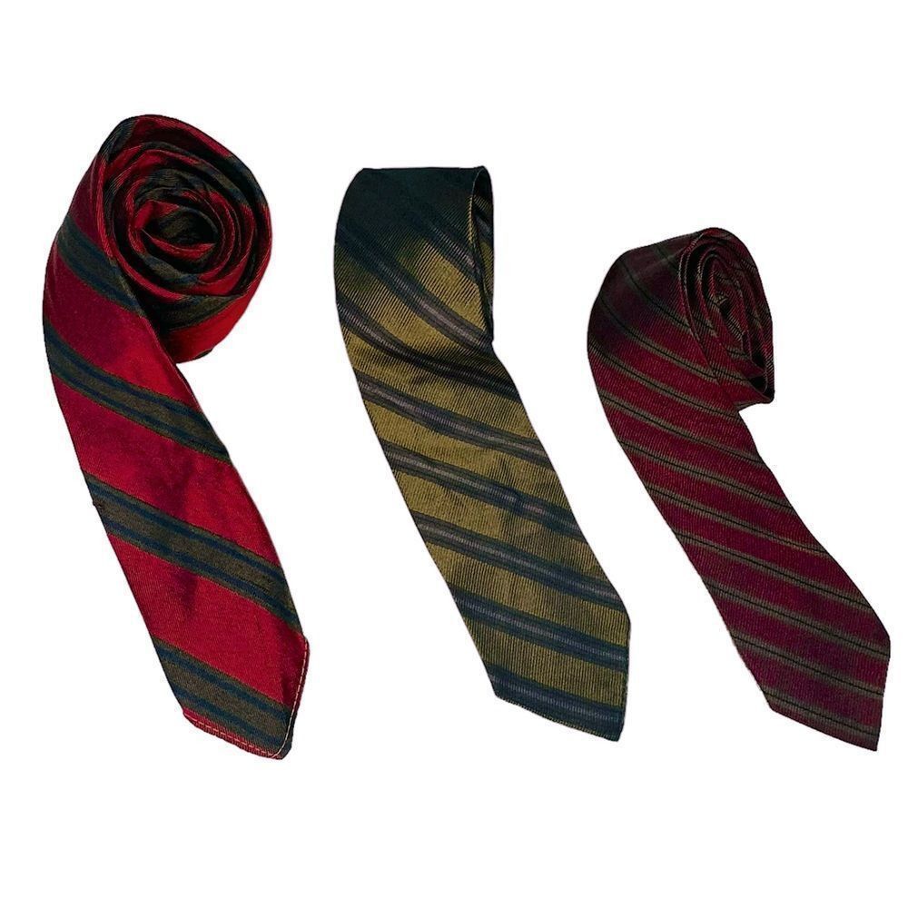 Vintage Vintage 60s Silk Reds, Greens and Golds Striped Neck ties Size ONE SIZE - 1 Thumbnail