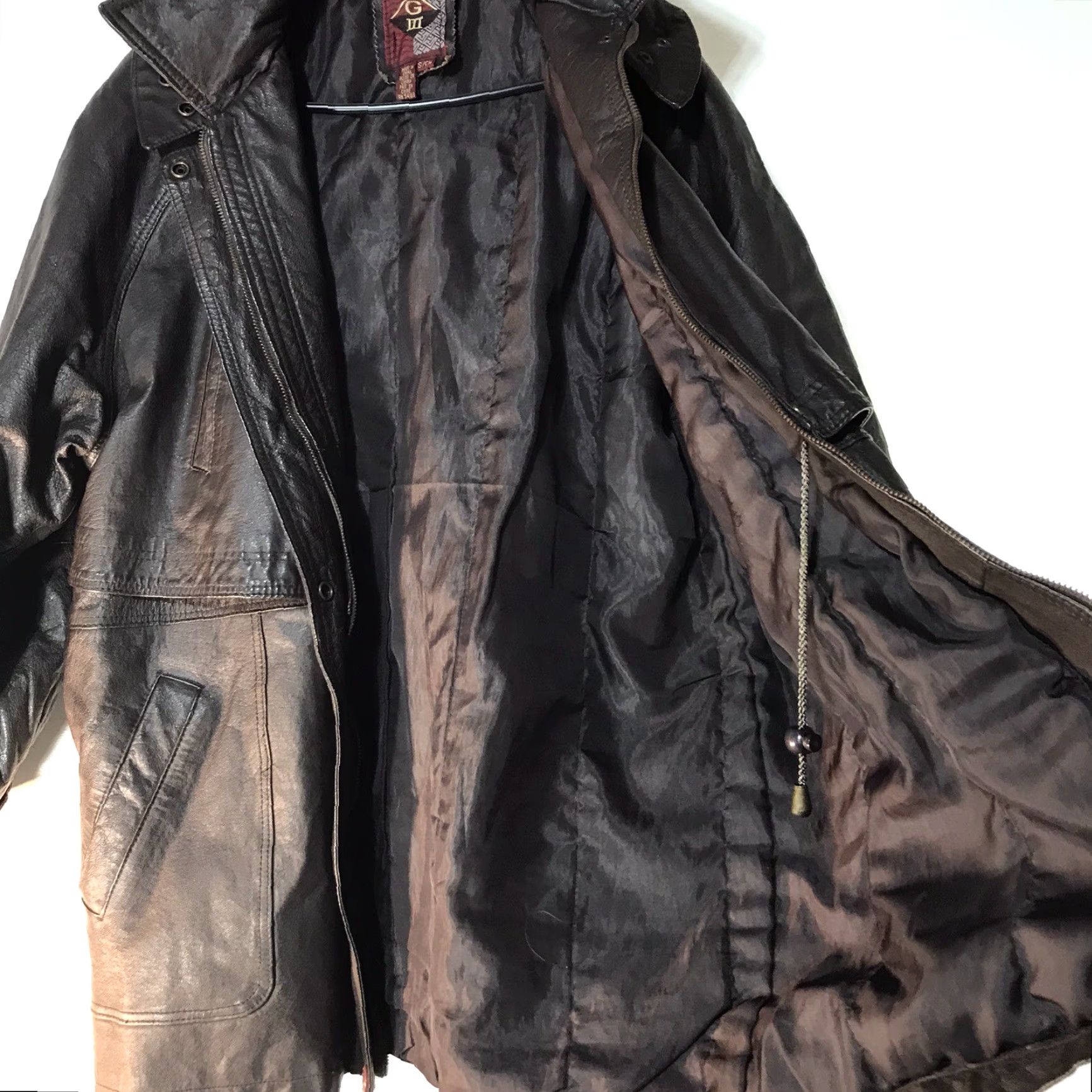 G-III VINTAGE G-III Brown Leather Jacket Womens Size S Insulated Hooded Long Overcoat Fall Winter Casual Size S / US 4 / IT 40 - 2 Thumbnail