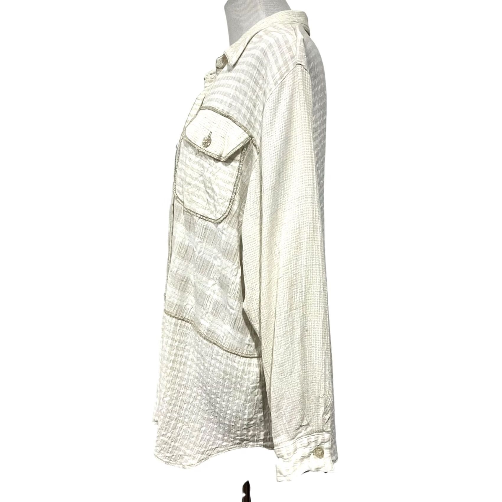 Vintage VINTAGE Saint Germain Paris Womens Blouse Button Up Top Beige Cream Check Pockets L Size L / US 10 / IT 46 - 5 Thumbnail