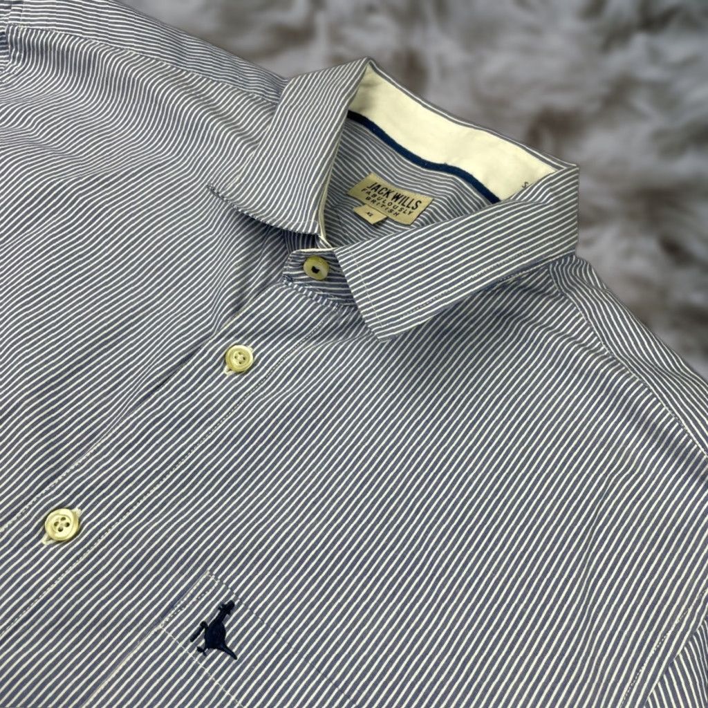 Jack Wills Button-Up Shirt Men XL 100% Cotton Blue/White Stripe Long Sleeve Collared Button Front Casual Vintage: No