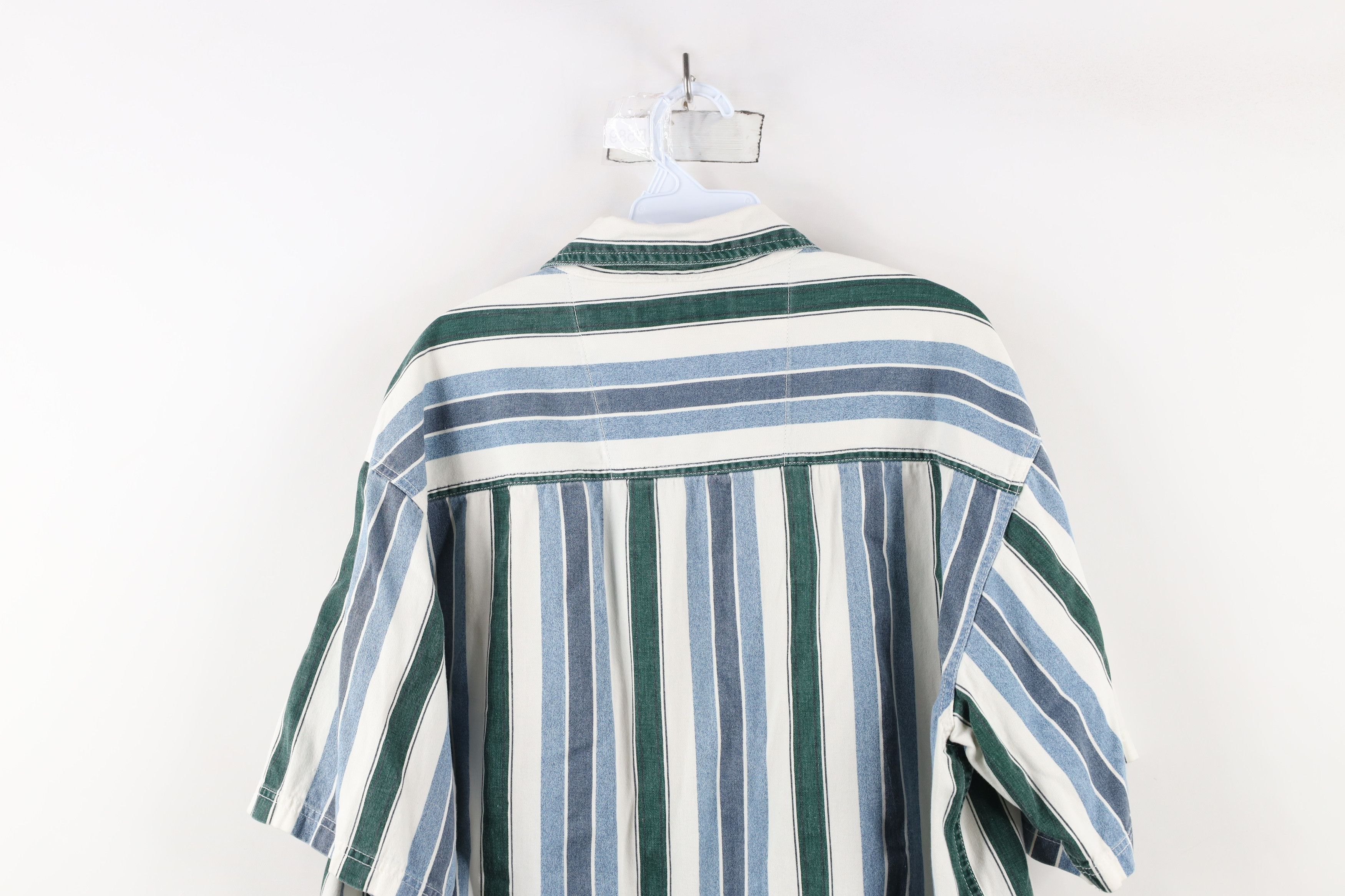 Vintage Vintage 90s Streetwear Striped Block Denim Button Shirt Size US L / EU 52-54 / 3 - 9 Thumbnail