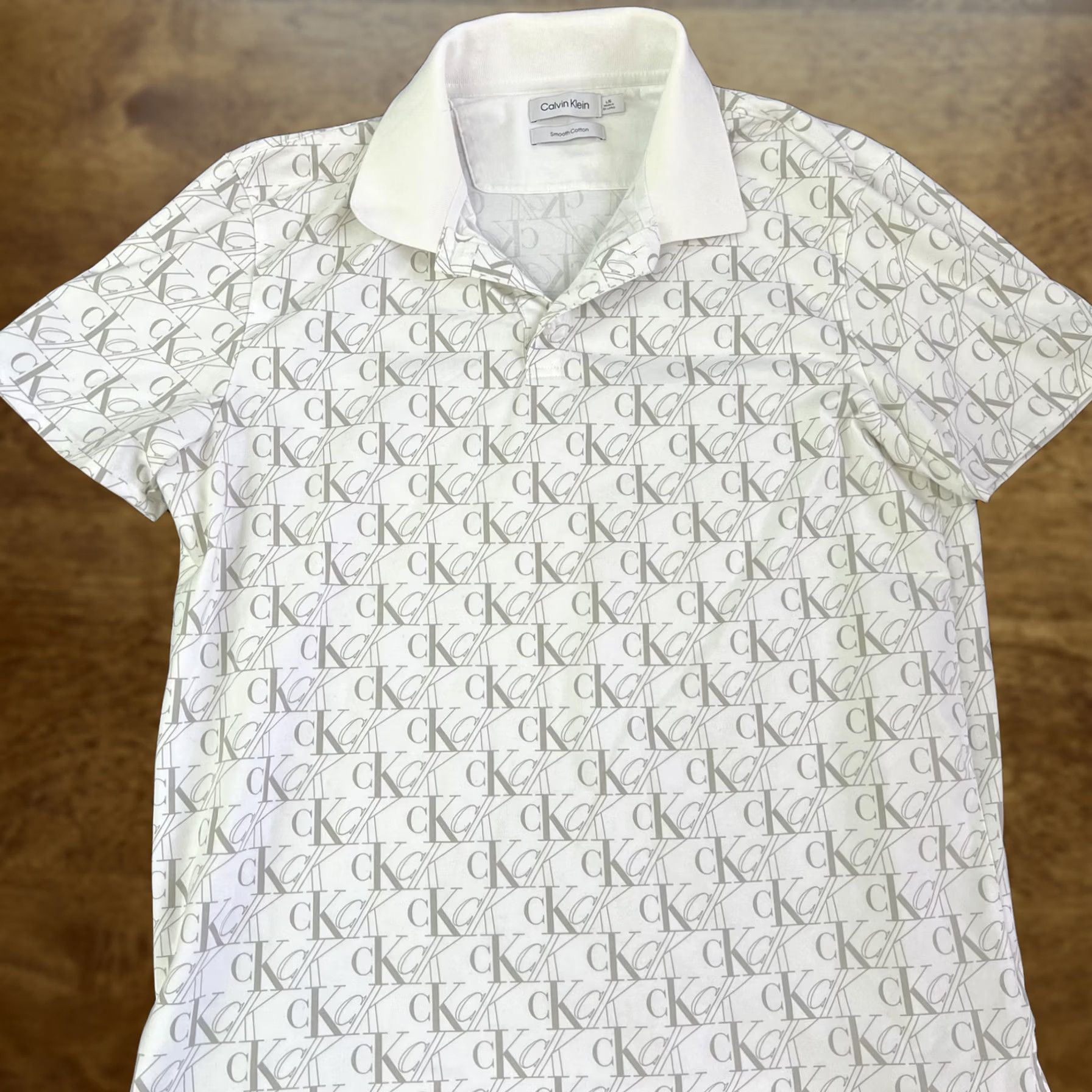 Calvin Klein Calvin Klein Shirt Mens L White CK Logo Polo Short Sleeve, Graphic Print, Collared, Jersey Cotton, Regular Fit Size US L / EU 52-54 / 3 - 1 Thumbnail