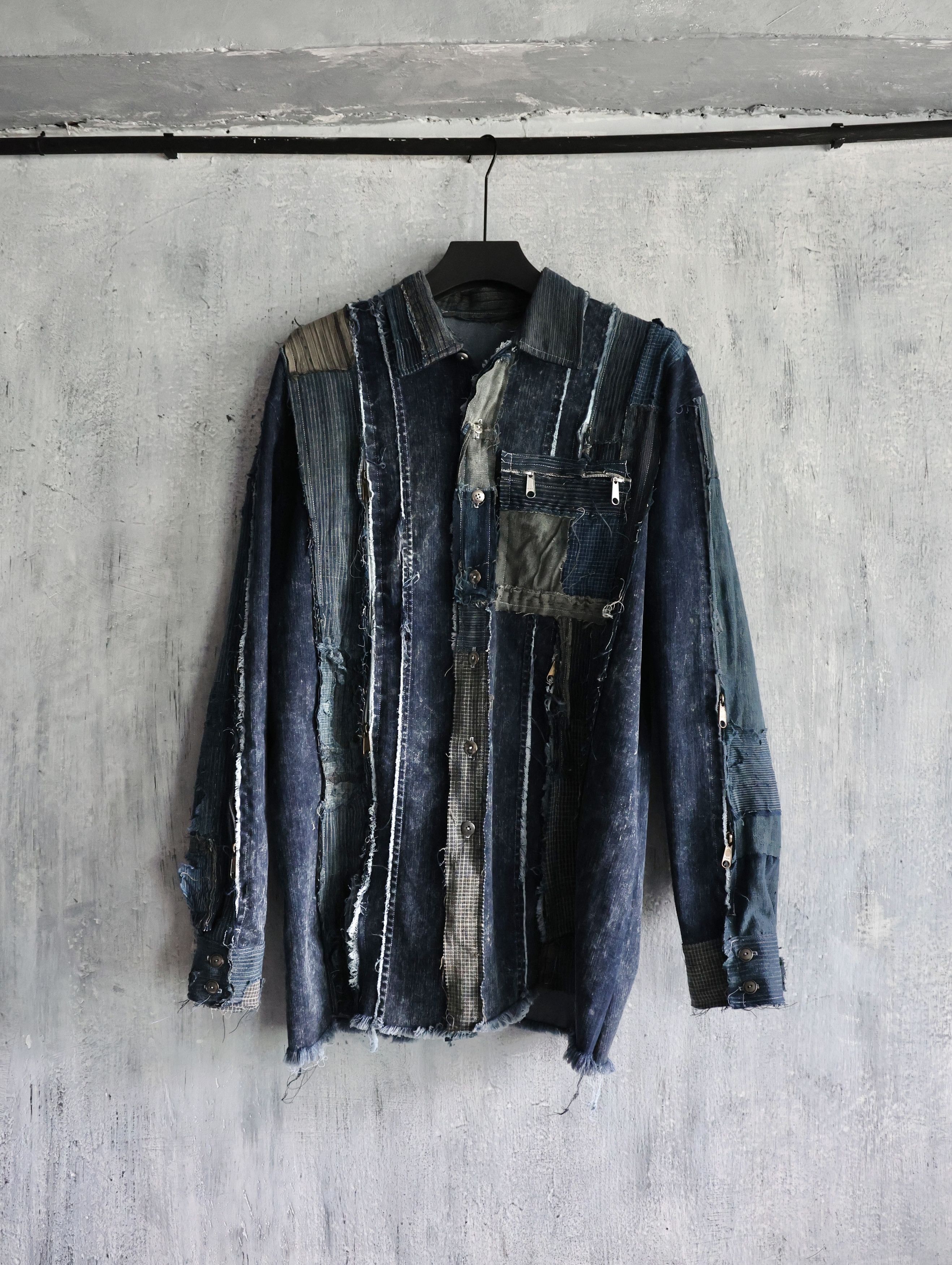 Hana Indigo Washed denim shirt assembly with Boro vintage japan fabric Size US M / EU 48-50 / 2 - 1 Thumbnail