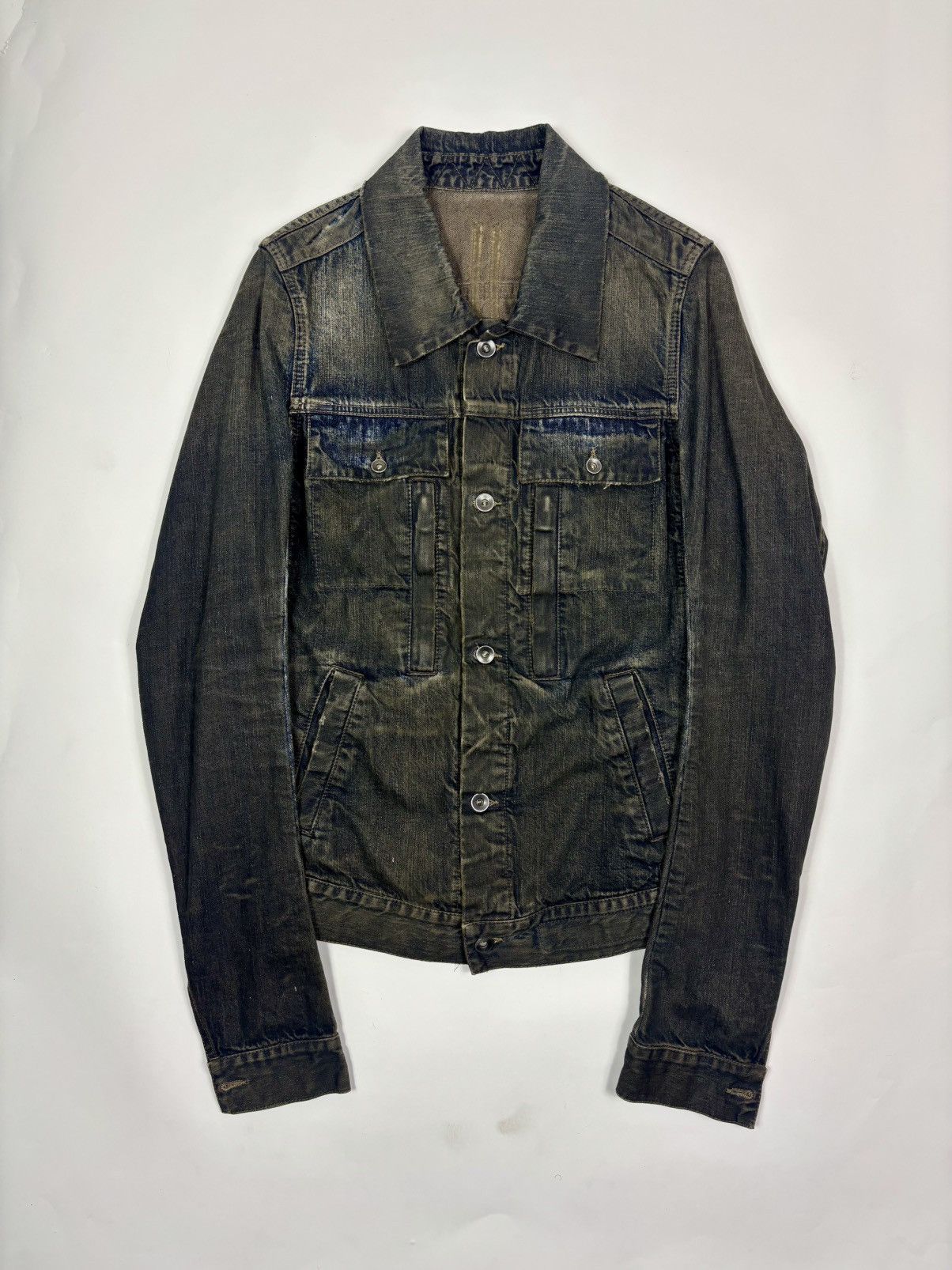 Rick Owens Rick Owens FW07 Exploder Mud Dust Wash Trucker Denim Jacket Size US XS / EU 42 / 0 - 1 Thumbnail