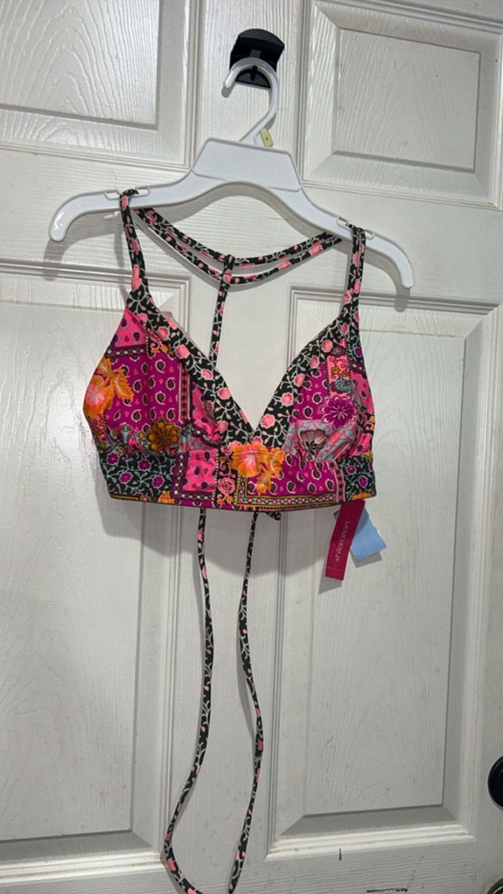 Other Women's Xhilaration Pink Black Floral Patchwork Bikini Top L Size ONE SIZE - 3 Thumbnail