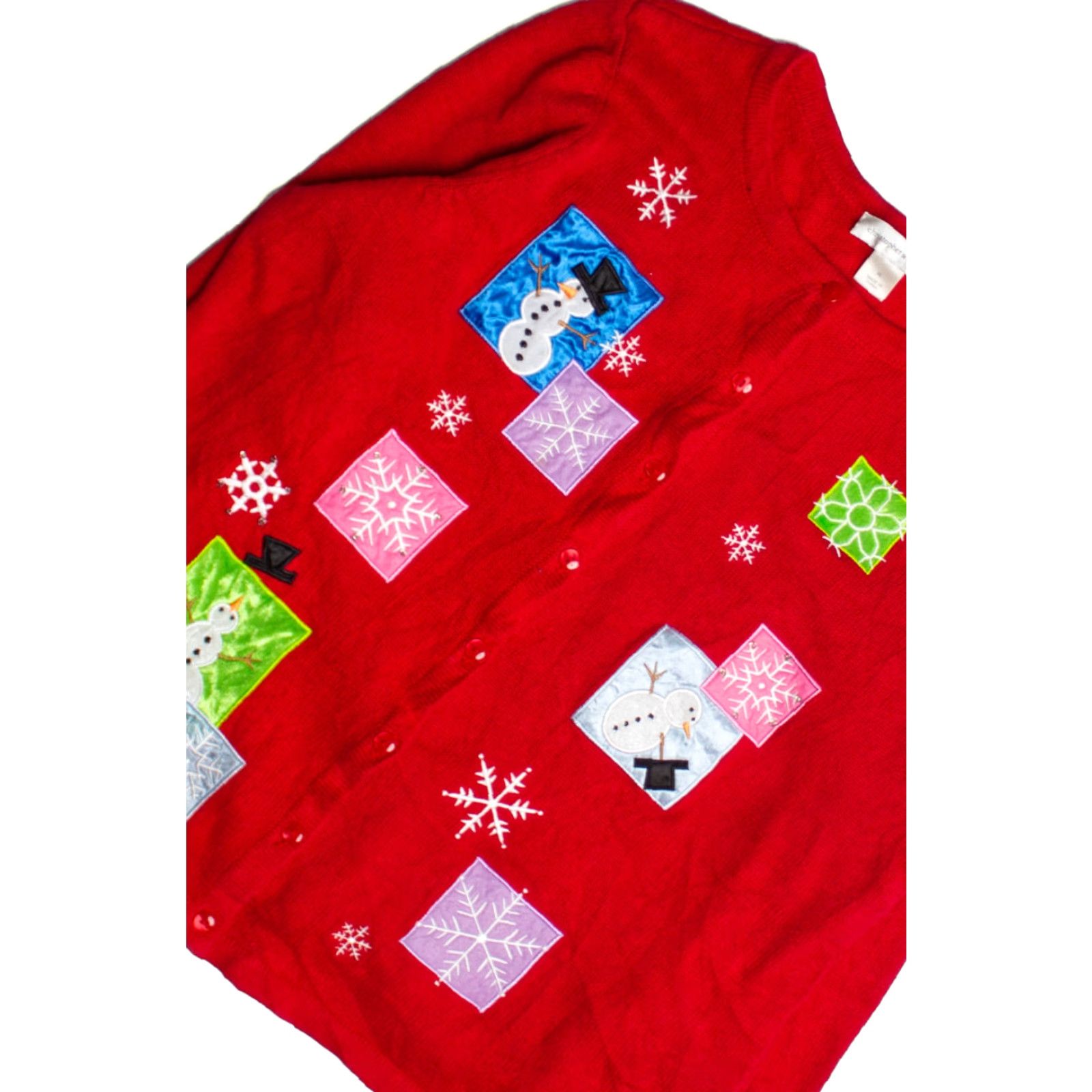 Vintage VINTAGE Red Ugly Christmas Sweater Cardigan 2000s Christopher & Banks X-Large Men/Women 50 Chest Red Christmas Flair Pattern Size XL / US 12-14 / IT 48-50 - 2 Thumbnail