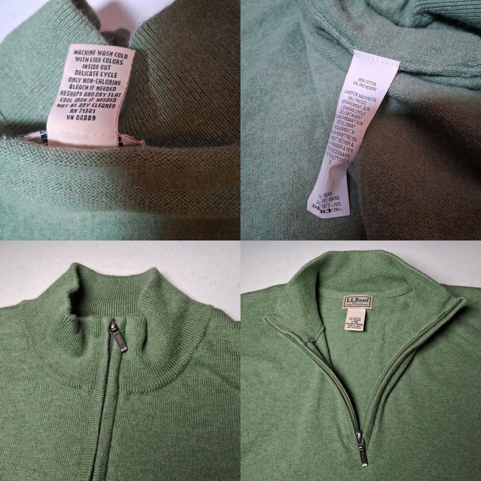 Vintage VINTAGE LL Bean Sweater Men Large Green Cotton Cashmere Knit 1/4 Zip Classic Pullover Mens Size US L / EU 52-54 / 3 - 8 Thumbnail