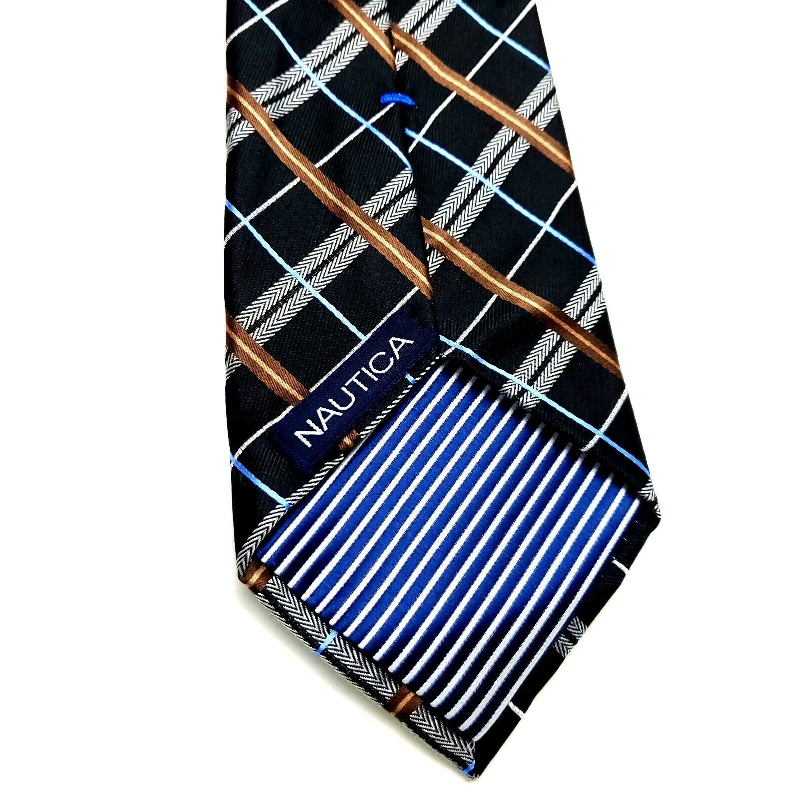 Nautica Nautica Silk Tie Woven Black Plaid Short Size ONE SIZE - 3 Thumbnail