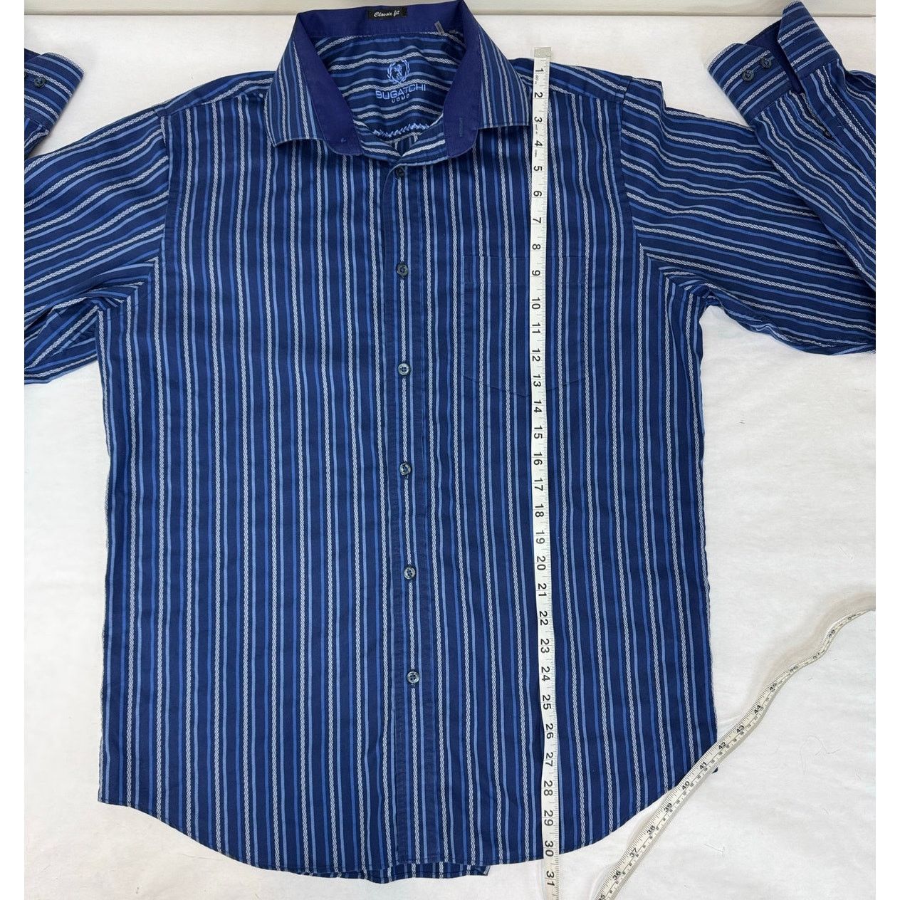 BUGATCHI Bugatchi Uomo Dress Shirt Button Stripes Blue - Men's Large Size US L / EU 52-54 / 3 - 4 Thumbnail