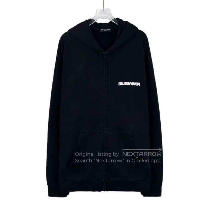 Balenciaga Balenciaga Black Logo Letter Printed Cotton Hooded Long Sl Size US L / EU 52-54 / 3 - 1 Thumbnail