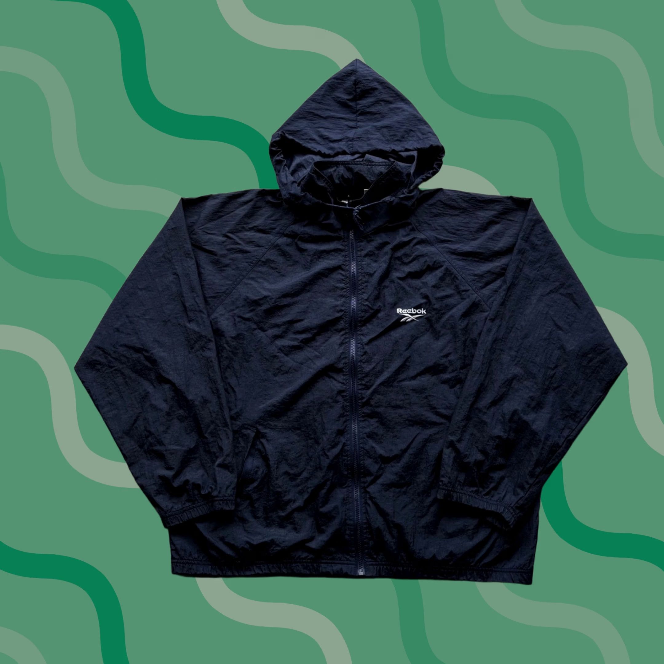 Reebok VINTAGE Reebok Windbreaker Jacket Navy Blue L Full Zip Hooded Logo Zipper Jacket Men Size US L / EU 52-54 / 3 - 1 Thumbnail