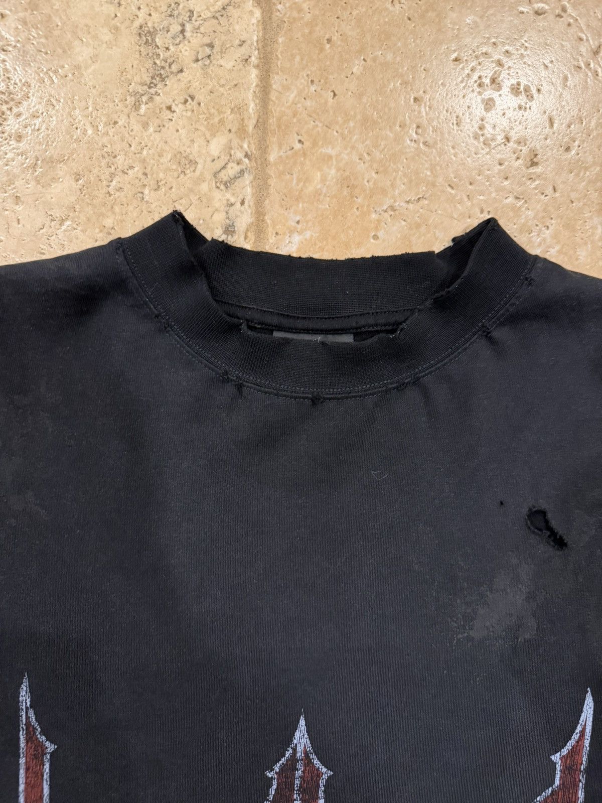 Balenciaga Balenciaga Upside Down Paris Moon Distressed Black T-Shirt Size US XL / EU 56 / 4 - 8 Thumbnail