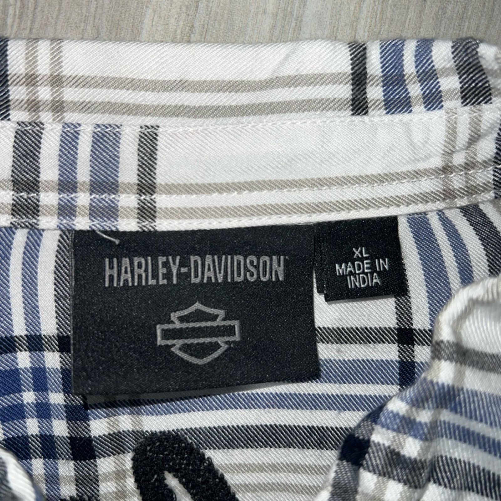Harley Davidson Harley-Davidson Plaid White/Blue Long Sleeve Button-Up Size XL / US 12-14 / IT 48-50 - 4 Thumbnail