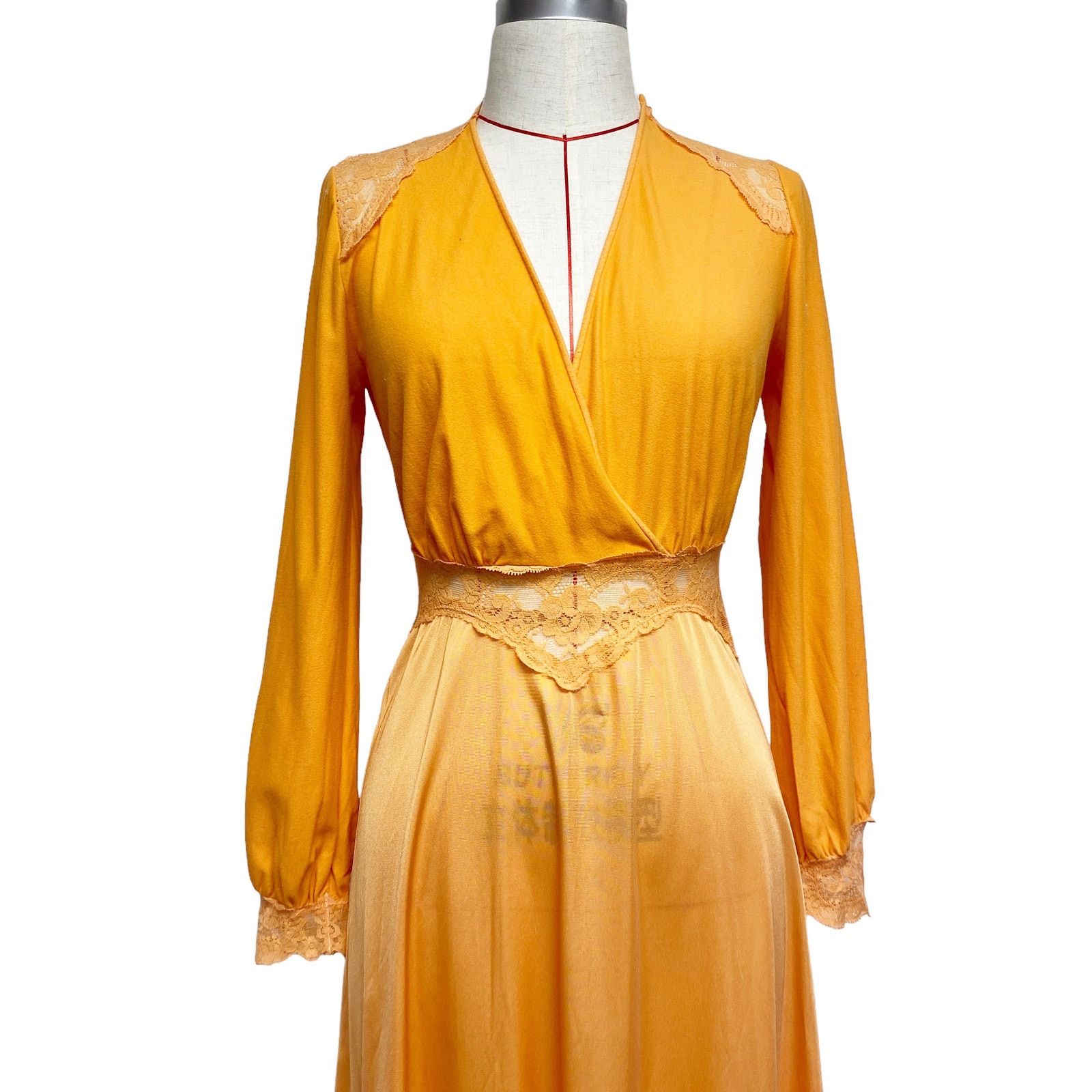 Vintage Vintage Orange Lace Detail Long Sleeve Maxi Slip Dress Size ONE SIZE - 6 Thumbnail