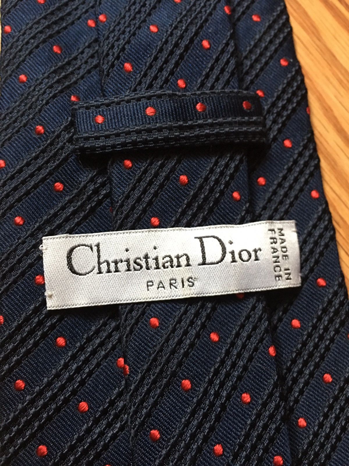 Christian Dior Monsieur Christian Dior Dark Blue Red Polka Dots Silk Mens Neck Tie Size ONE SIZE - 4 Thumbnail