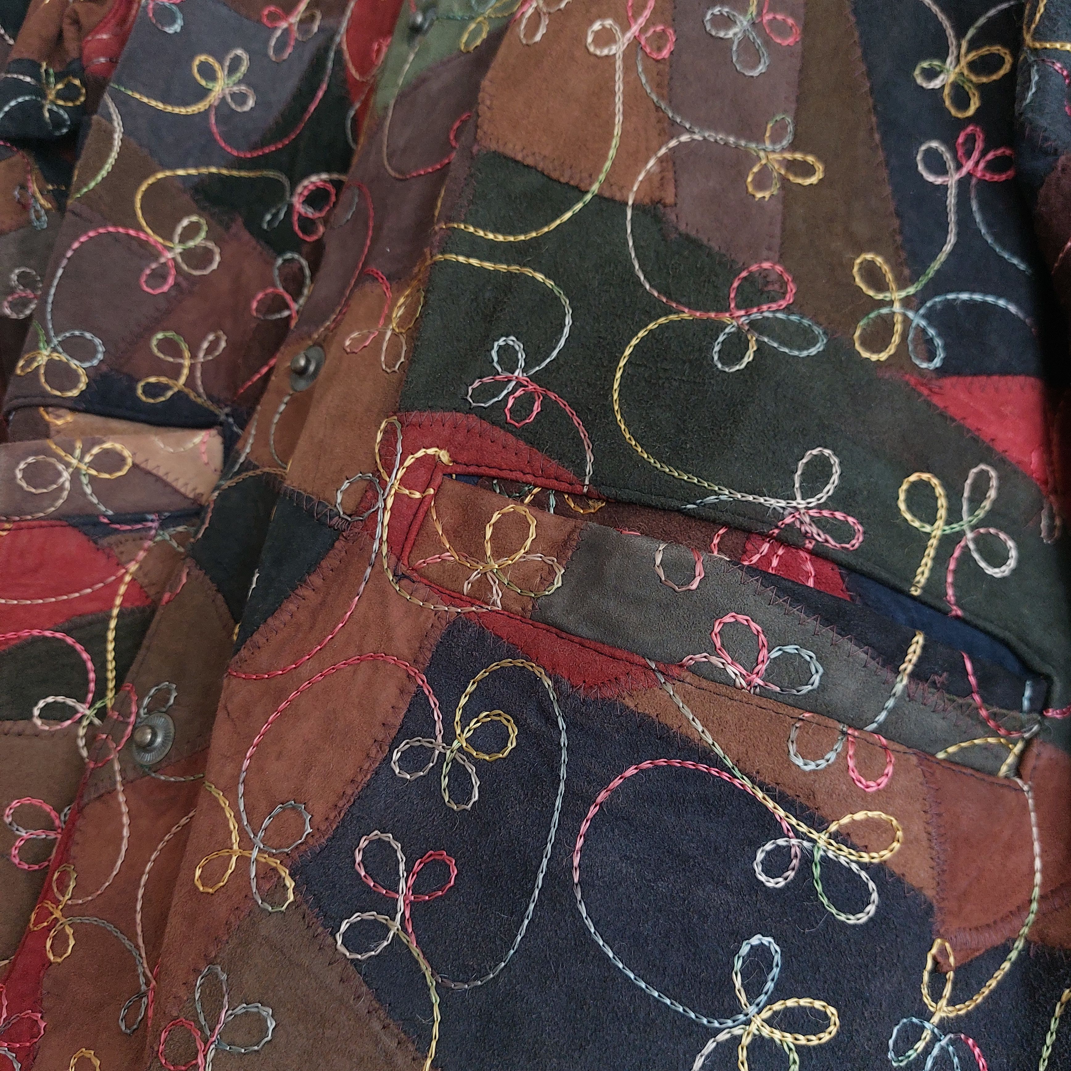 Vintage Vintage patchwork leather jacket with embroidery Size L / US 10 / IT 46 - 9 Thumbnail