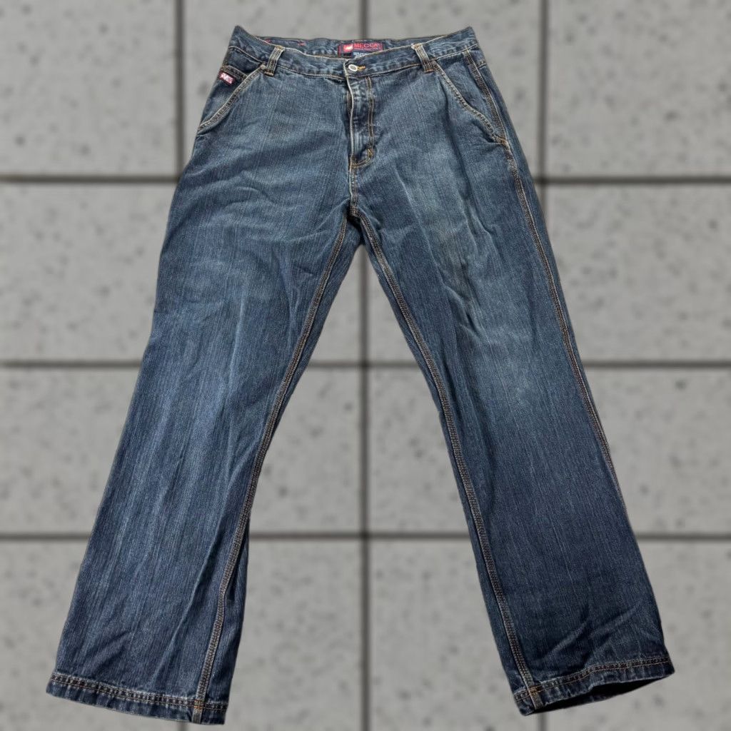 VINTAGE Mecca Jeans Mens 36x32 Blue Dark Wash Straight Denim Loose
