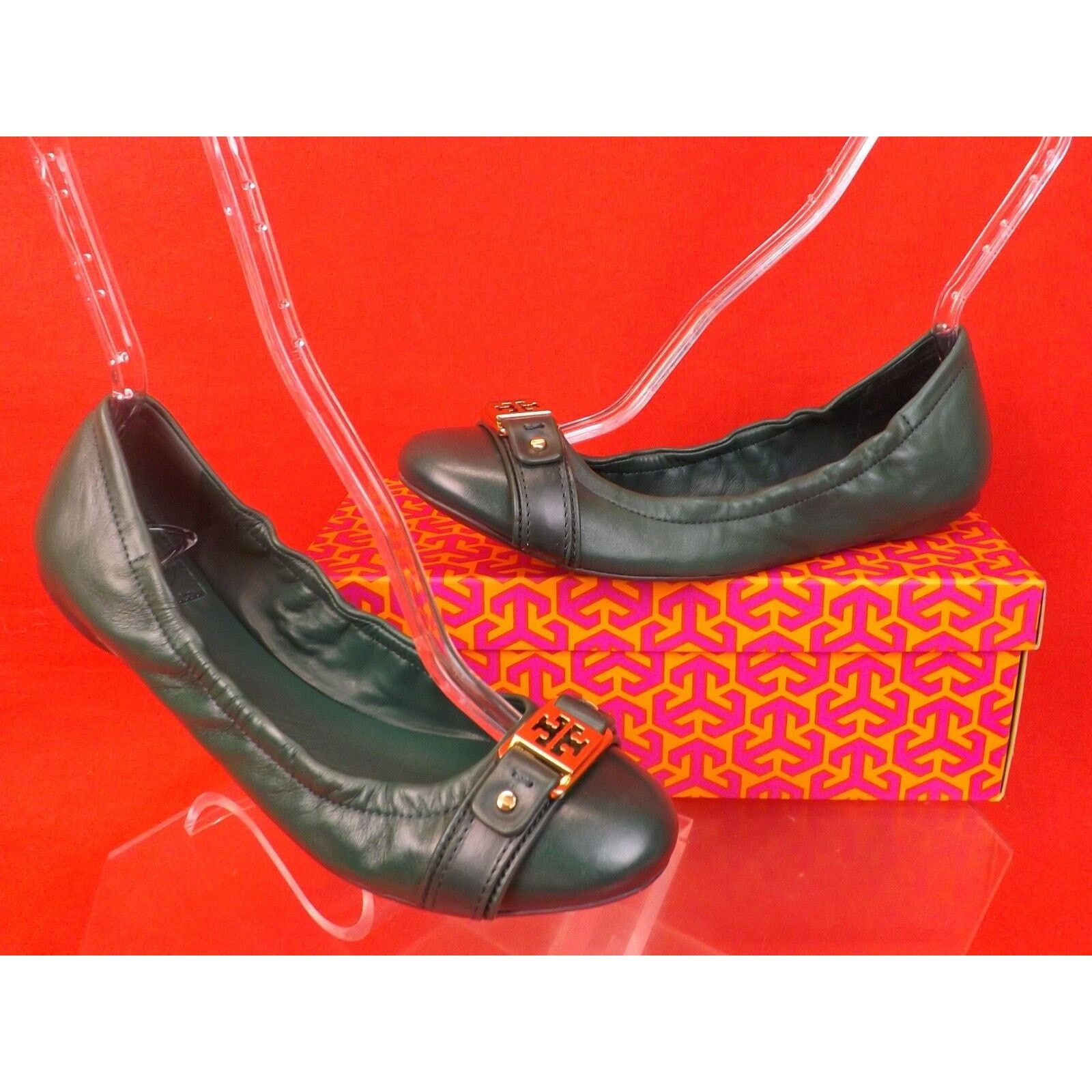 Tory Burch TORY BURCH AMBROSE DARK GREEN LEATHER GOLD REVA FLATS 7 Size US 7 / IT 37 - 2 Thumbnail