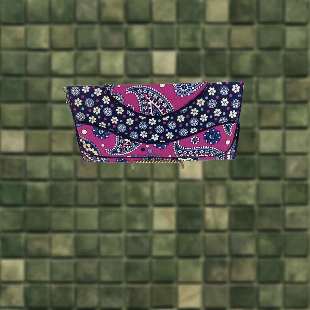 Vera Bradley VINTAGE Vera Bradley Large Wristlet Wallet Clutch Making Waves Trifold Purple Floral/Paisley Cotton Patent Leather Strap Size ONE SIZE - 1 Thumbnail